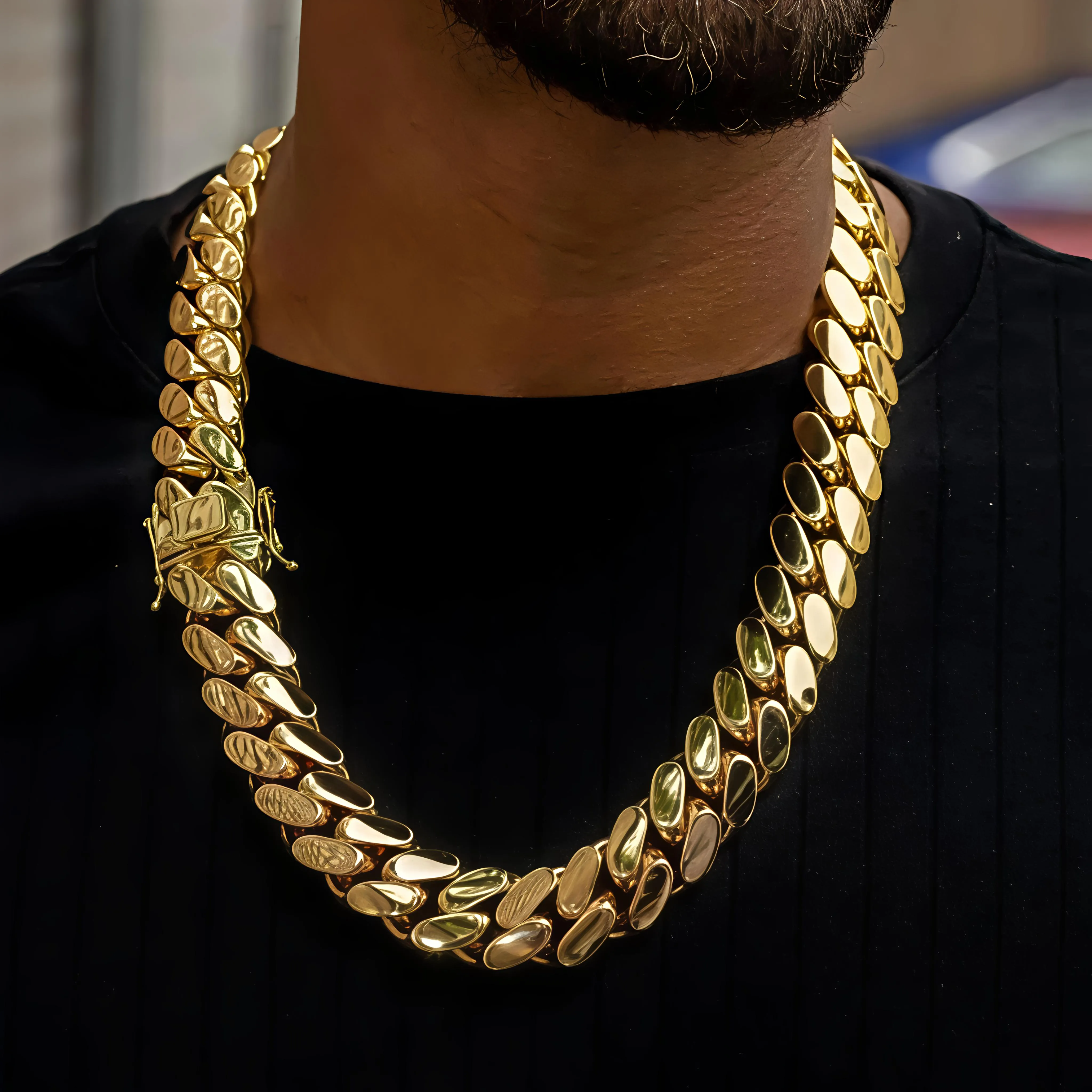 12mm Cuban chain and bracelet set, 18K Gold