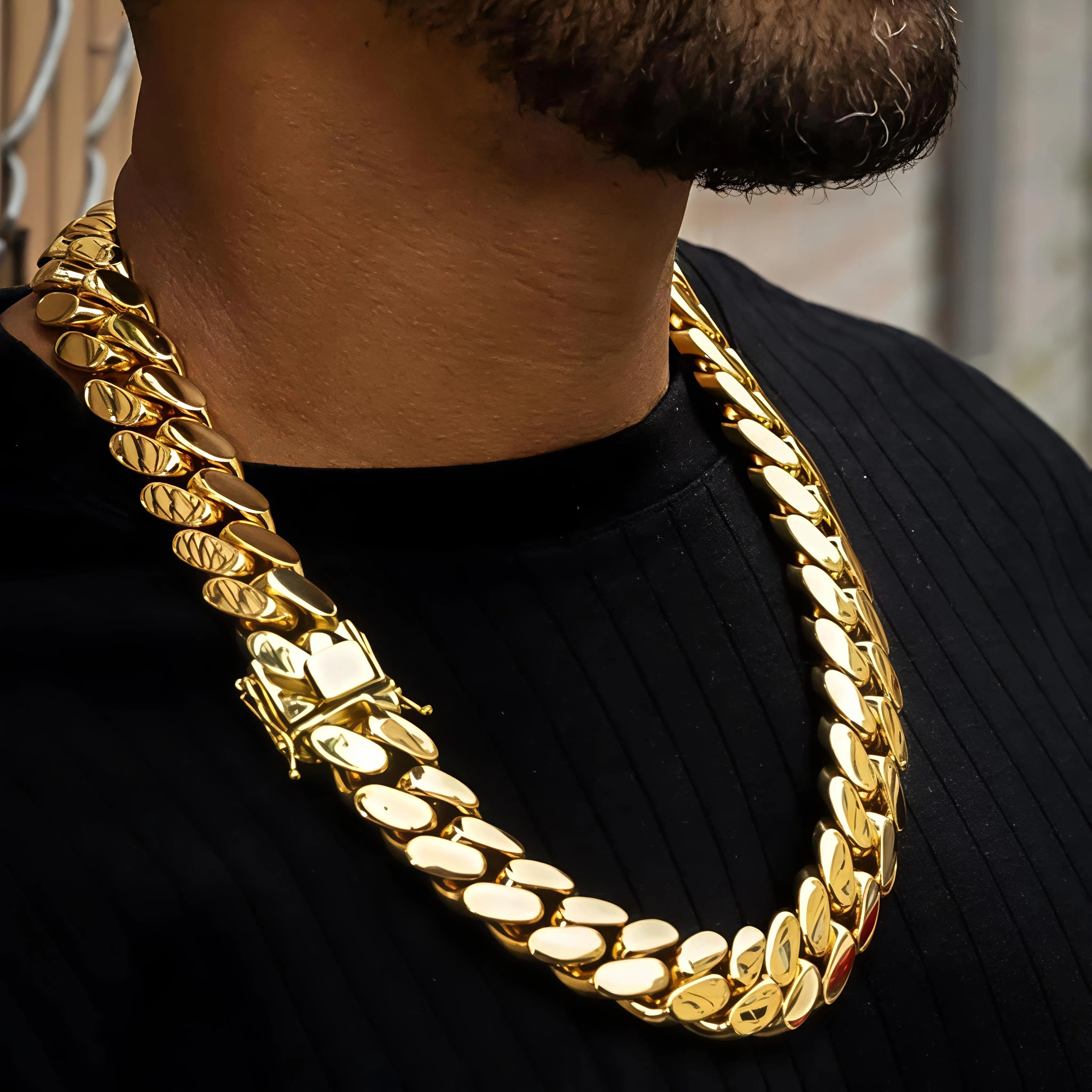 12mm Cuban chain and bracelet set, 18K Gold