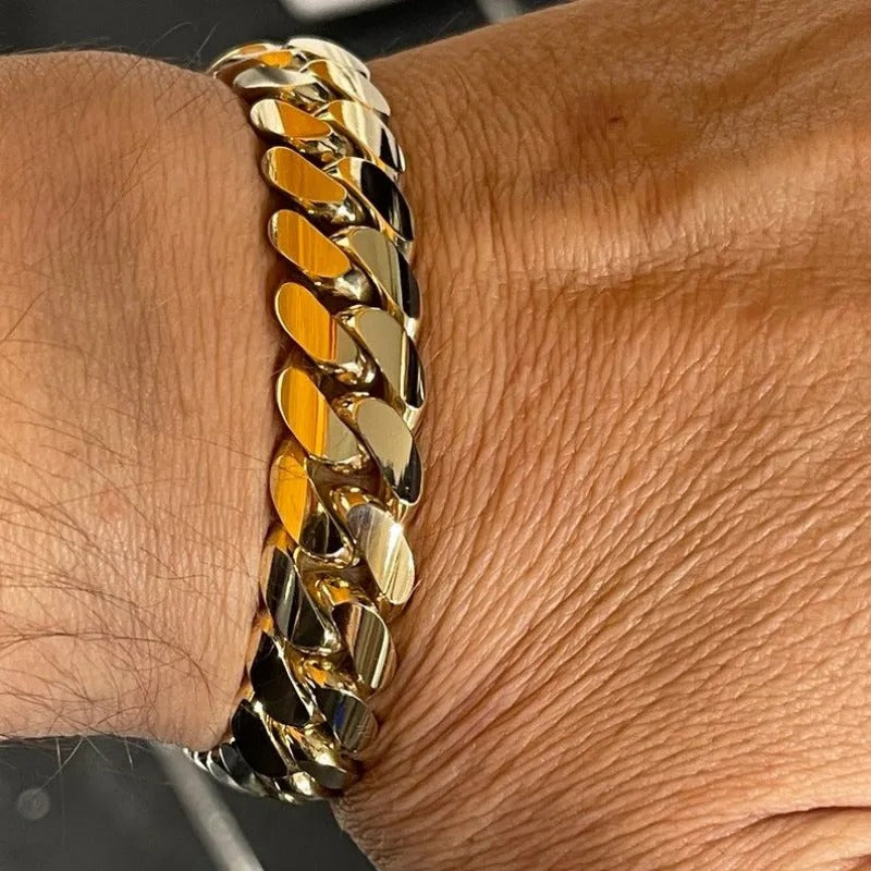 12mm Cuban chain and bracelet set, 18K Gold