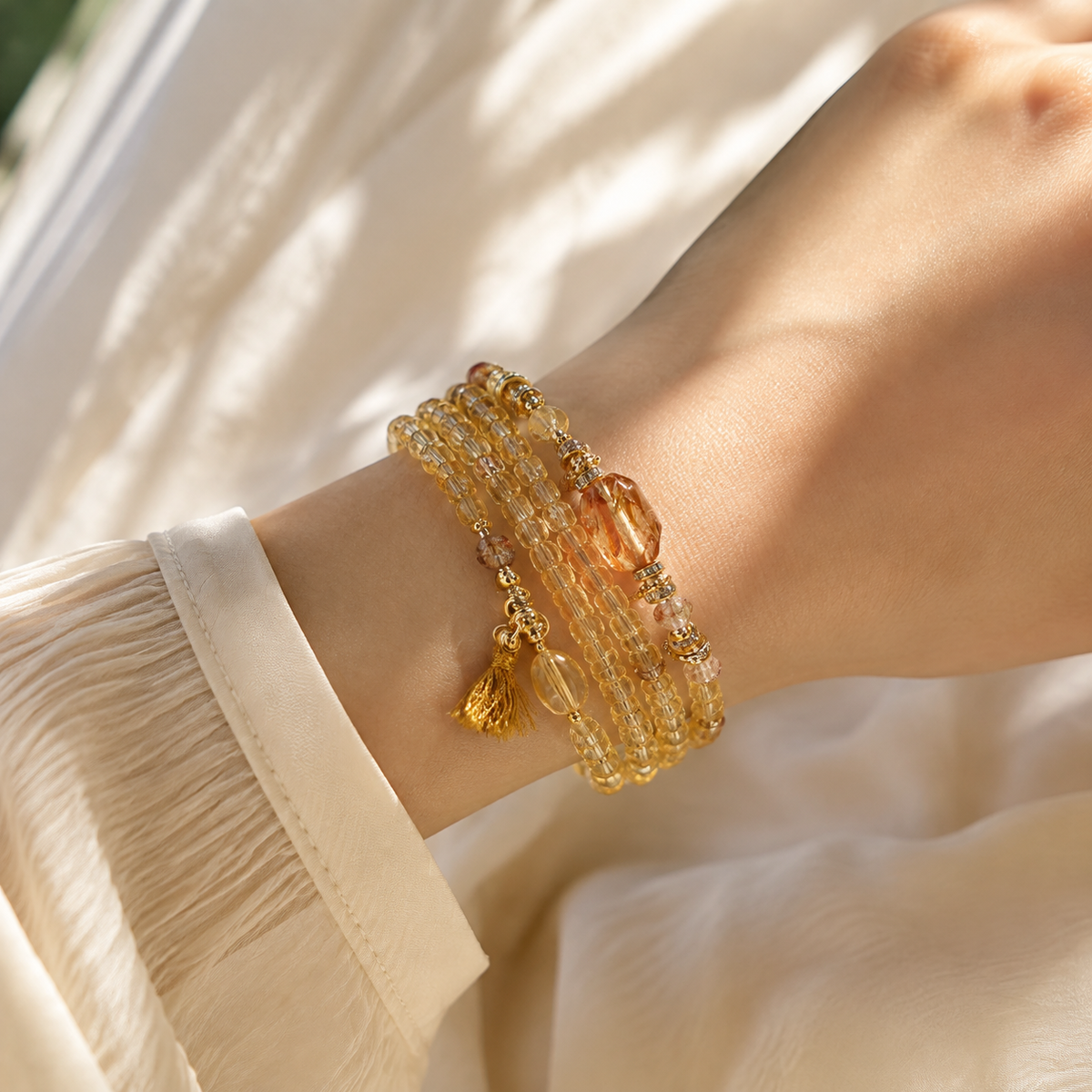 Leo natural citrine zodiac bracelet worn on wrist