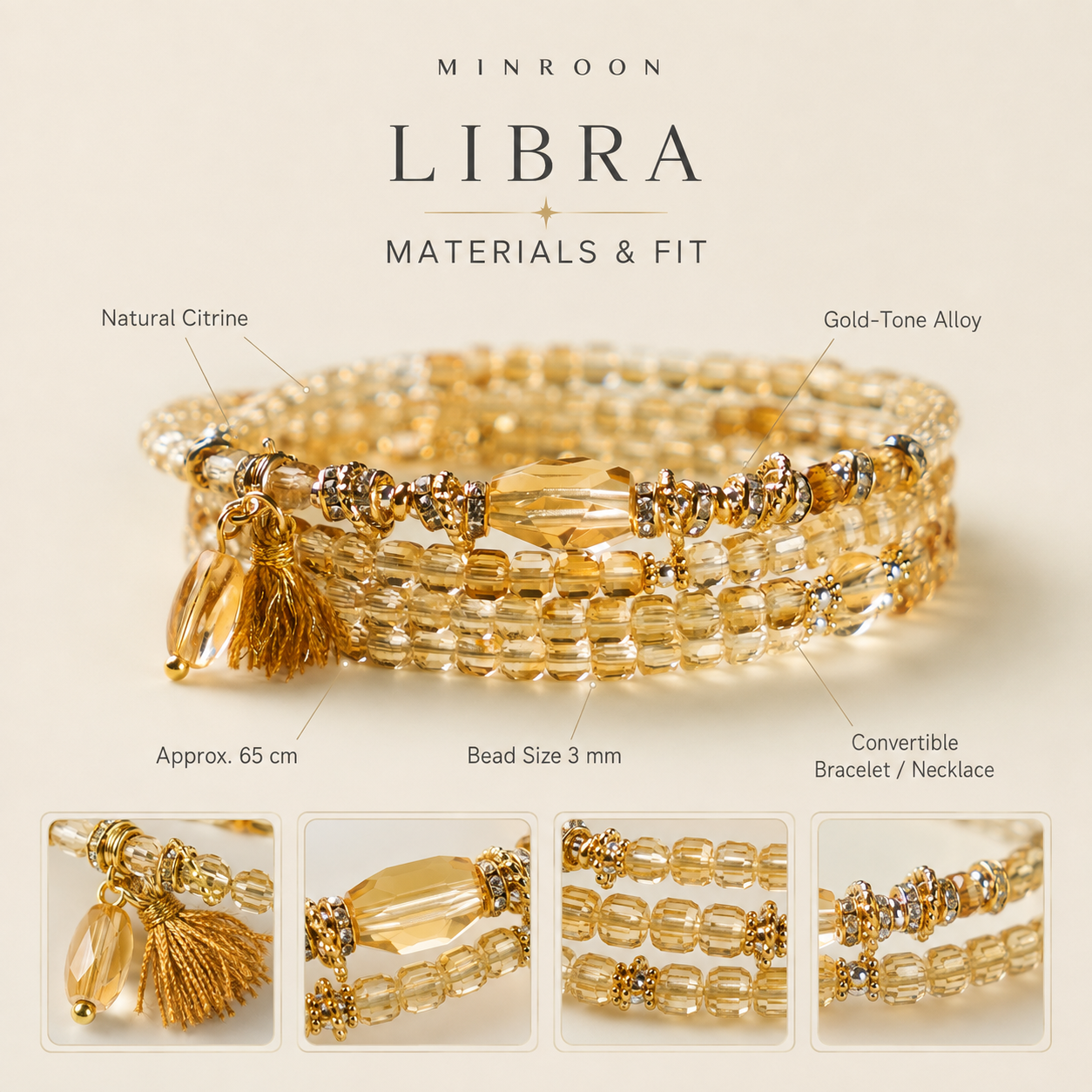 Libra natural citrine bracelet materials and fit