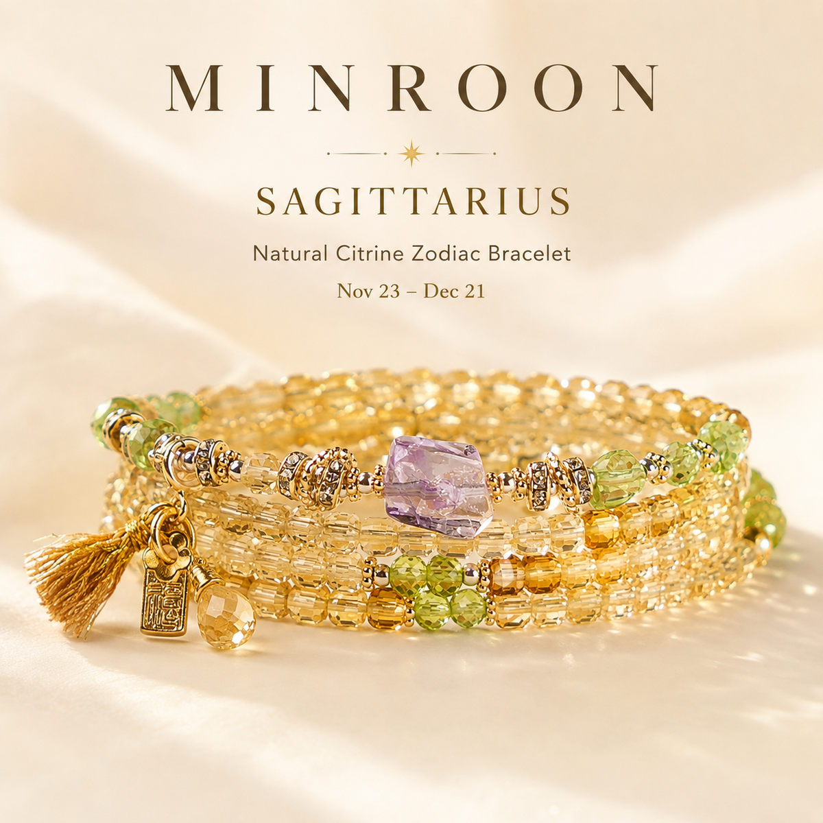 Sagittarius Natural Citrine Zodiac Bracelet by MINROON