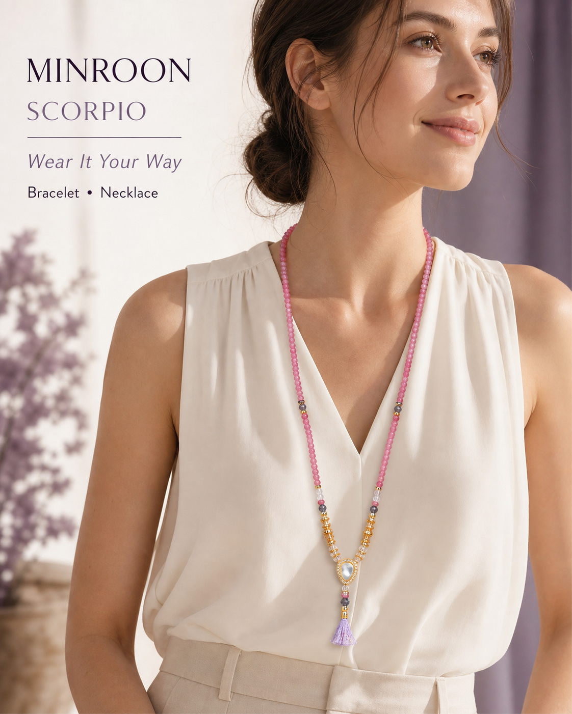 Scorpio pink tourmaline convertible necklace