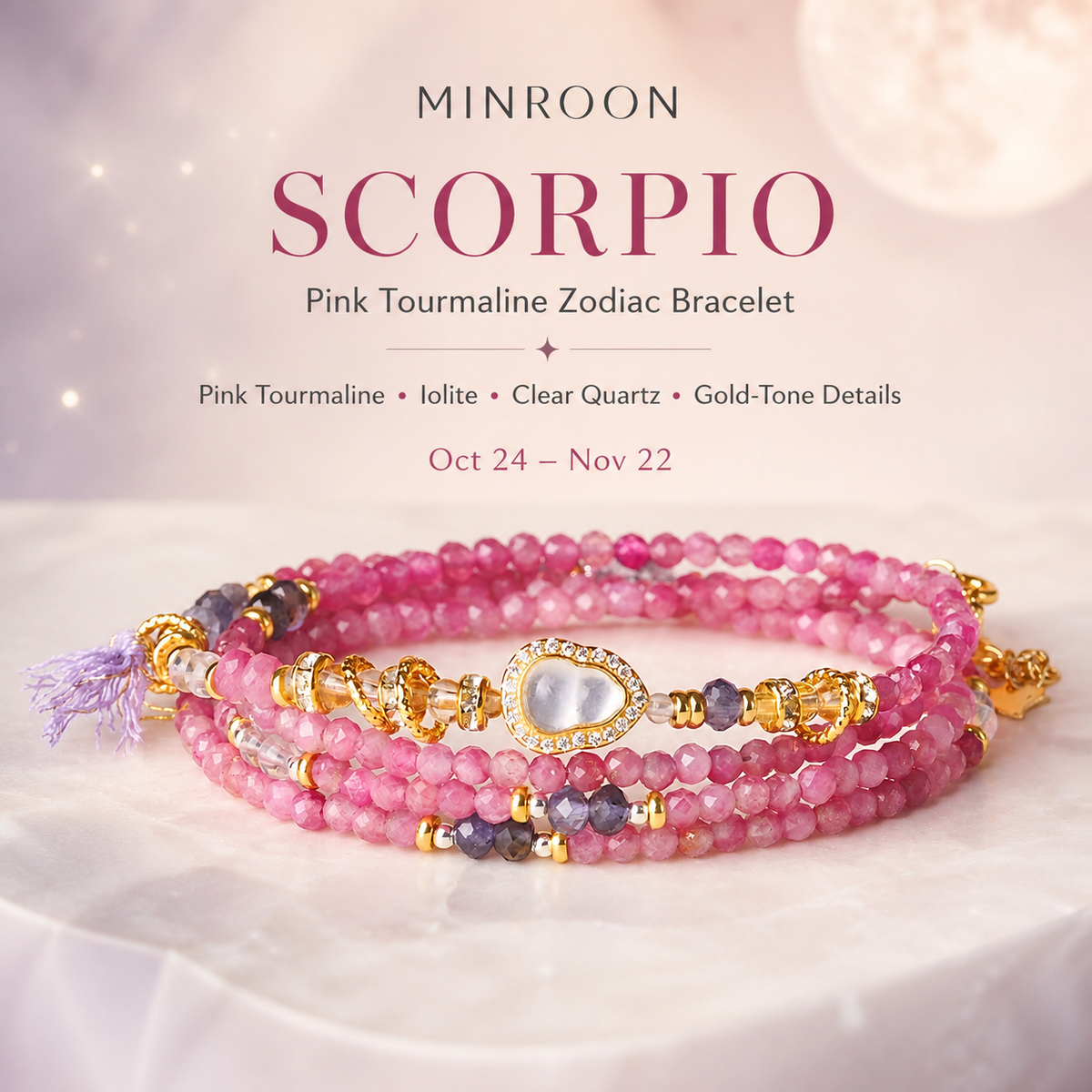 Scorpio Pink Tourmaline Zodiac Bracelet hero