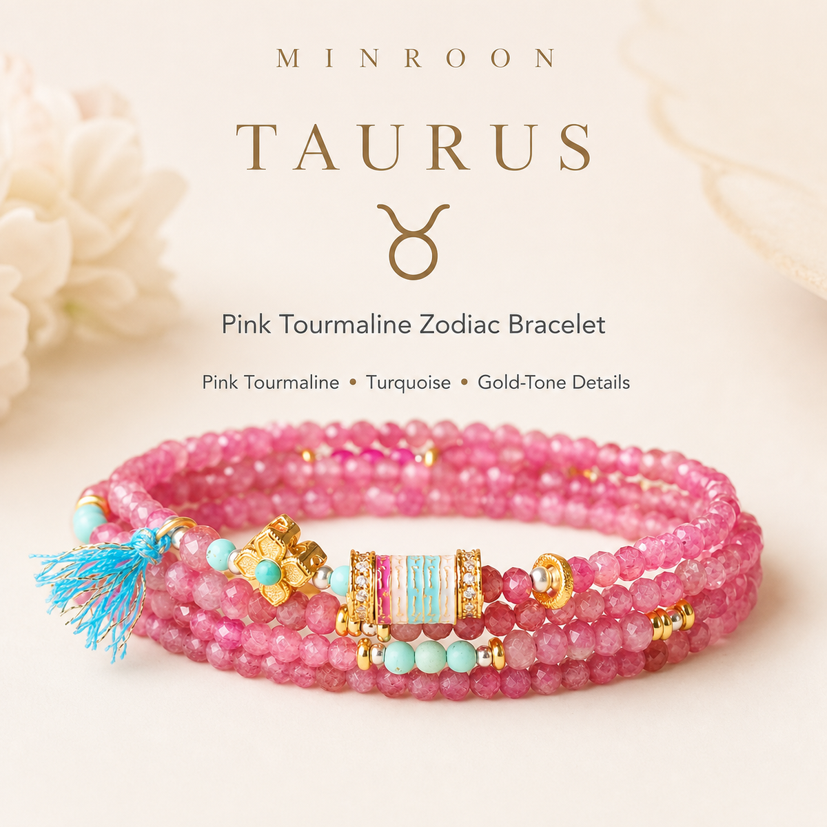 Taurus Pink Tourmaline Zodiac Bracelet