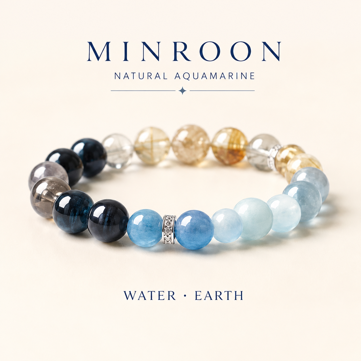 Aquamarine Water Earth Five Elements Bracelet closeup