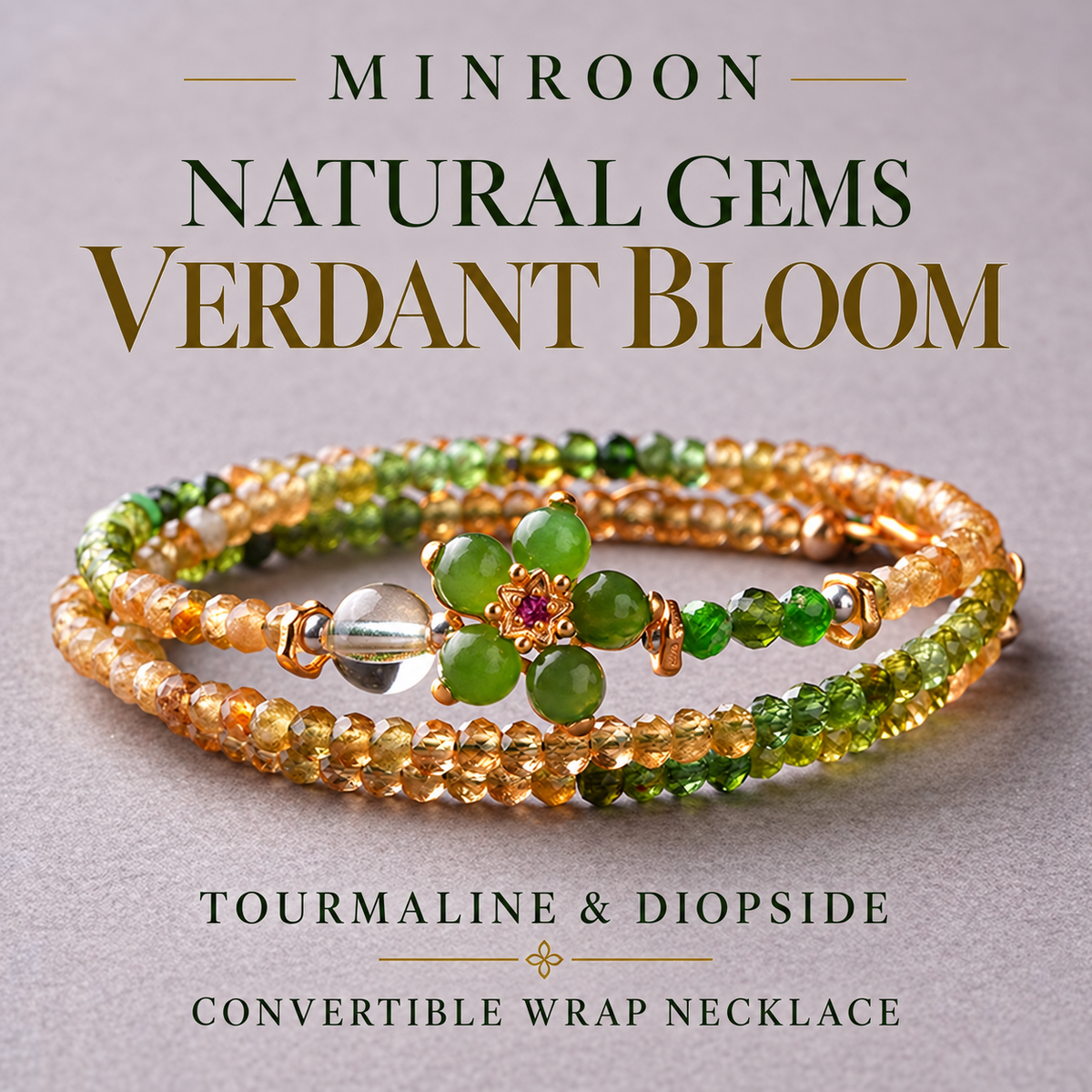 MINROON Verdant Bloom tourmaline and diopside convertible wrap necklace