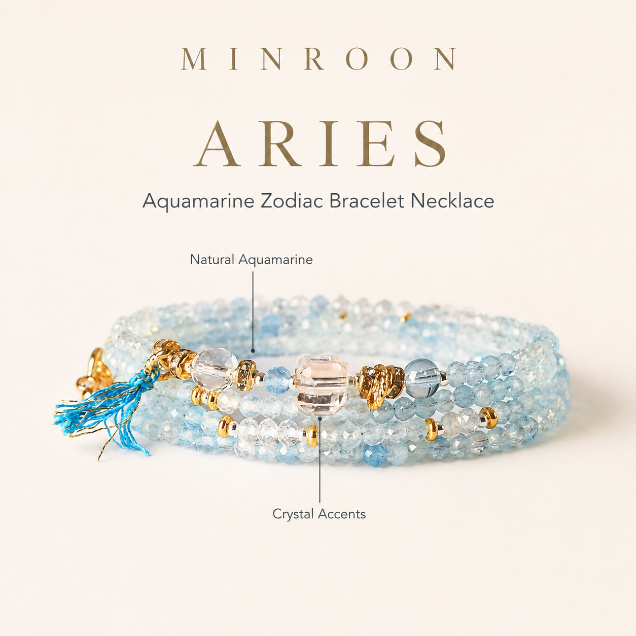 Aries Aquamarine Zodiac Bracelet Necklace by MINROON