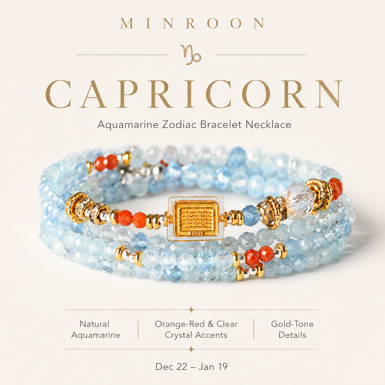 Capricorn Aquamarine Zodiac Bracelet Necklace by MINROON