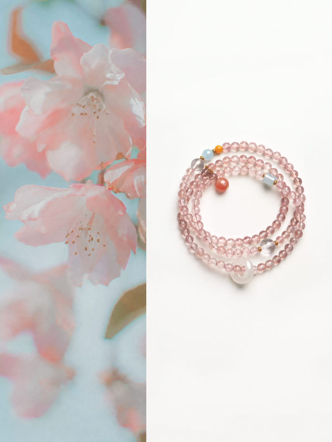 Cloud Weave strawberry quartz wrap bracelet and necklace by MINROON