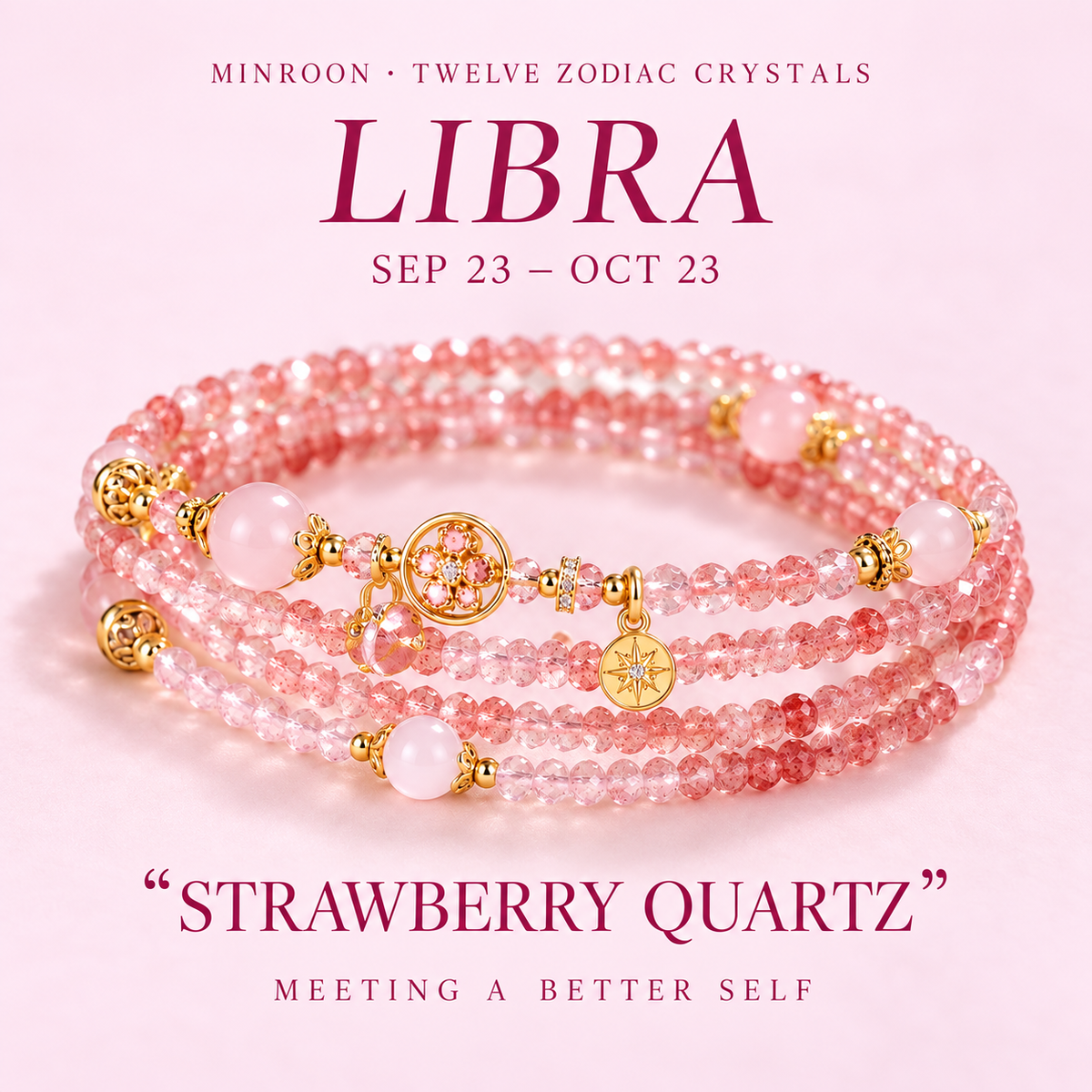 Libra Strawberry Quartz Zodiac Wrap Bracelet hero image