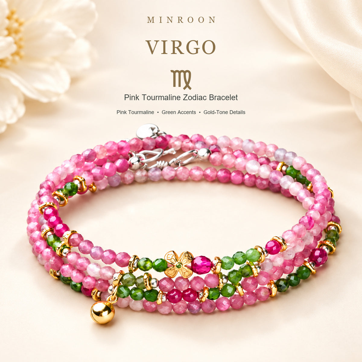 Virgo Pink Tourmaline Zodiac Wrap Bracelet hero image