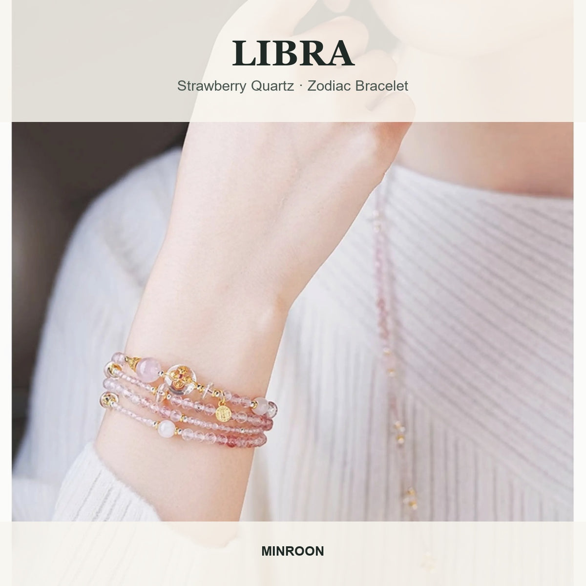 Libra Strawberry Quartz Zodiac Wrap Bracelet hero image