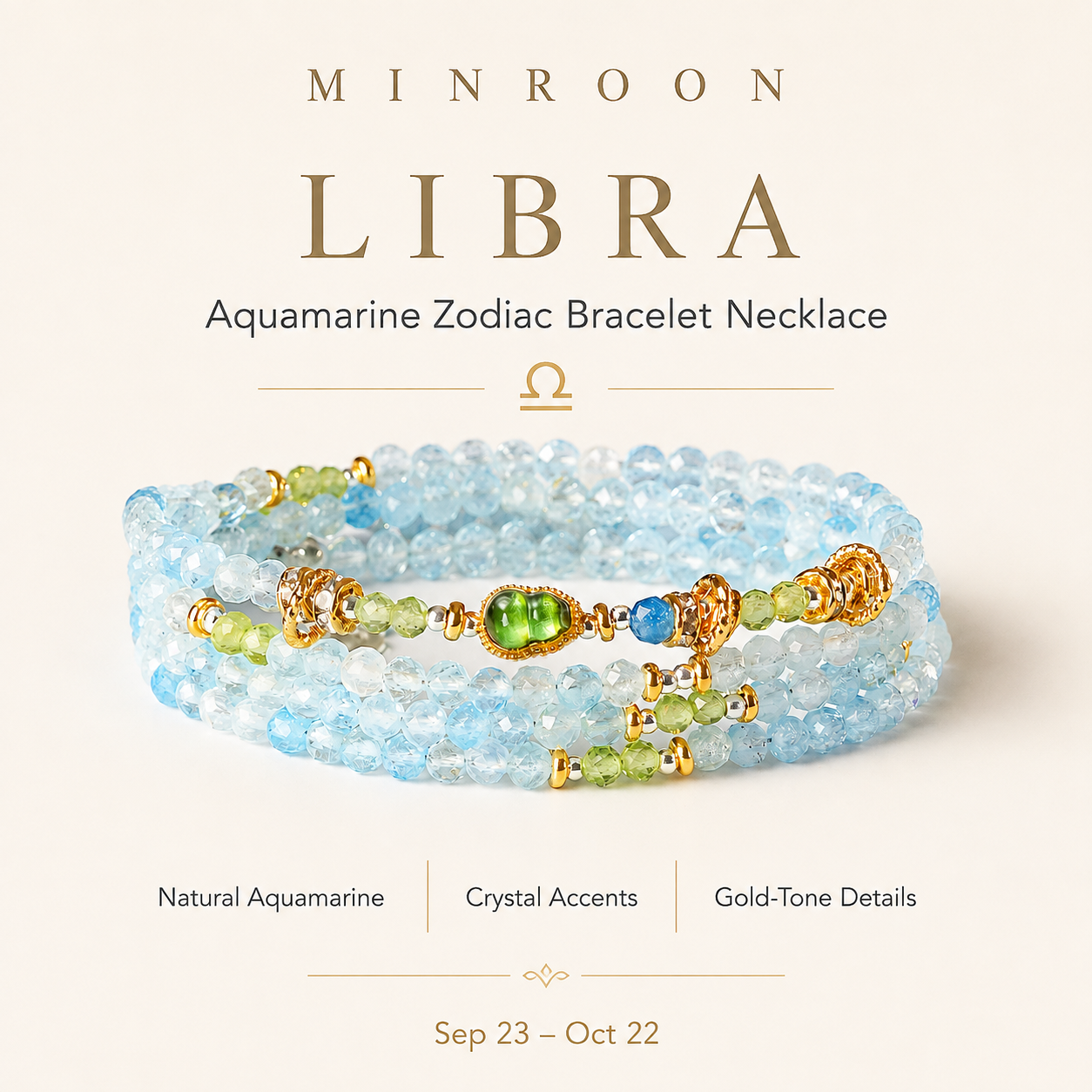 Libra Aquamarine Zodiac Bracelet Necklace by MINROON