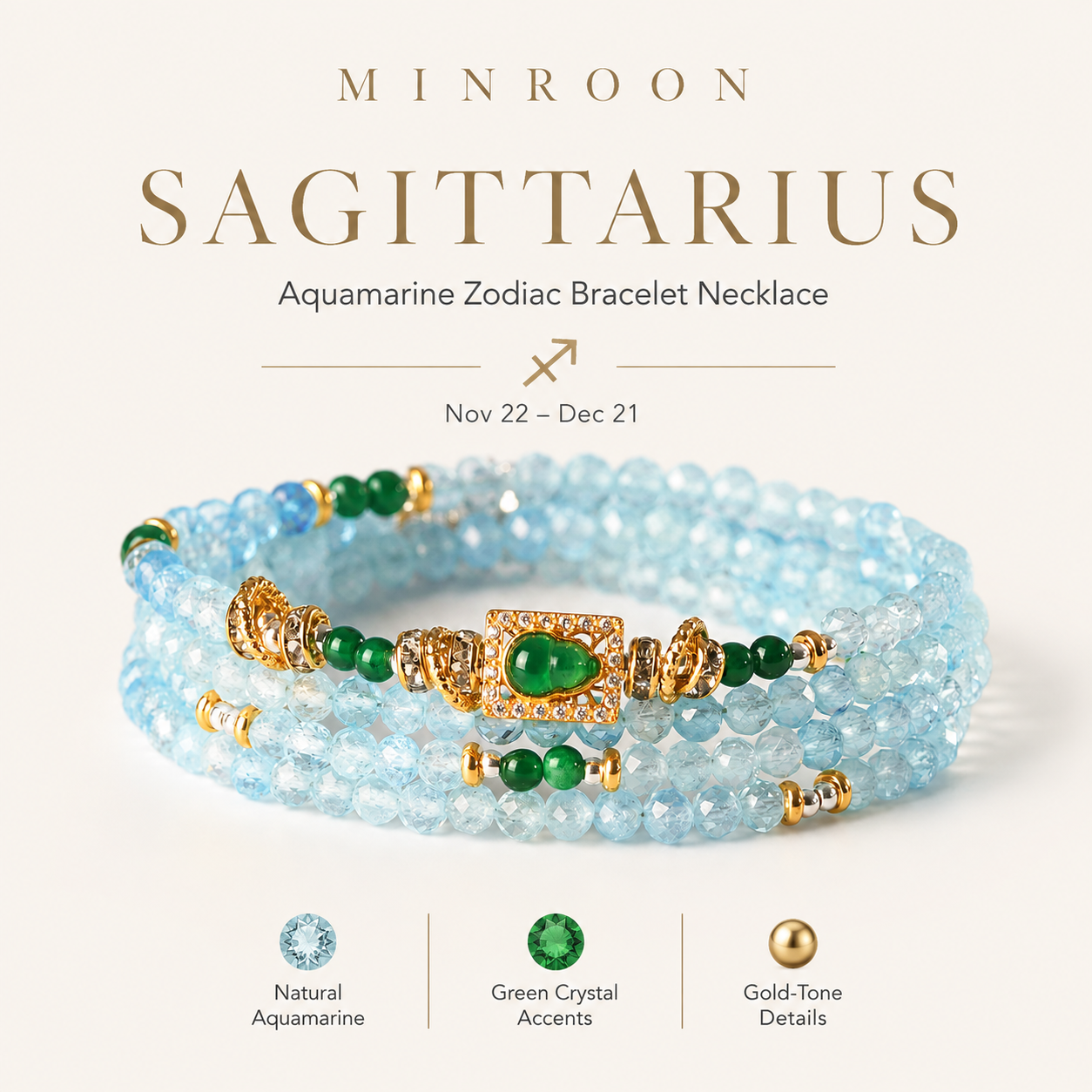 Sagittarius Aquamarine Zodiac Bracelet Necklace by MINROON