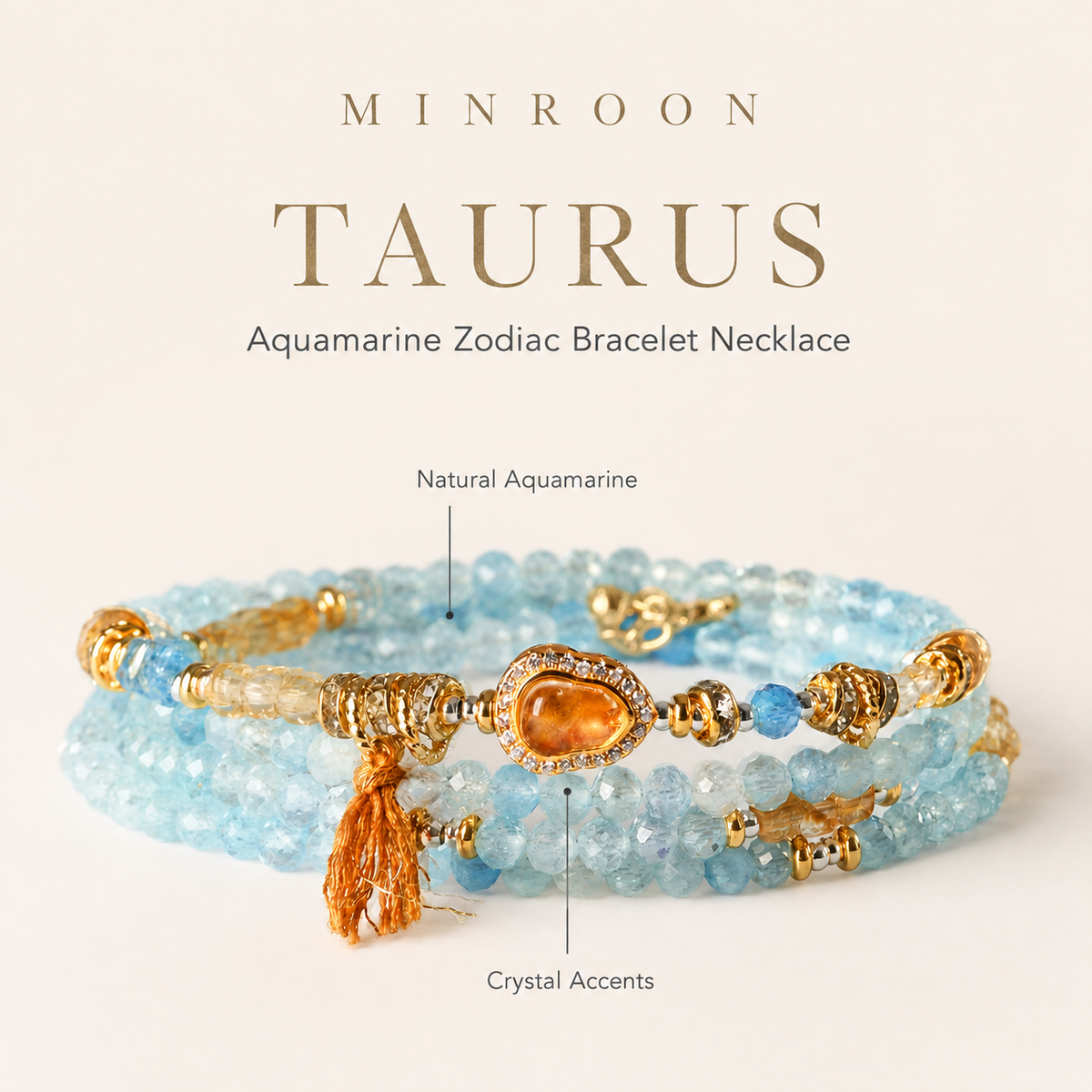 Taurus Aquamarine Zodiac Bracelet Necklace by MINROON