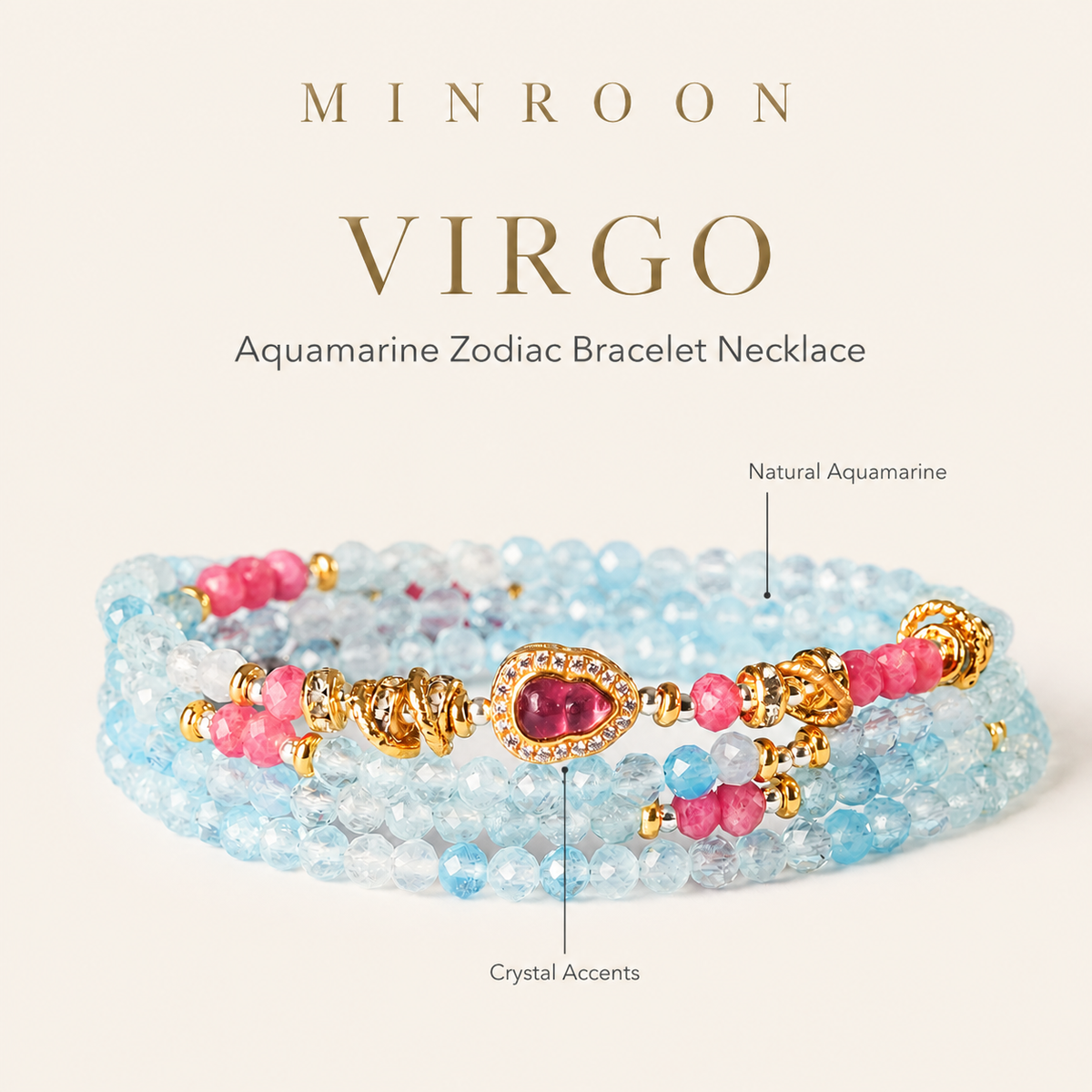 Virgo Aquamarine Zodiac Bracelet Necklace by MINROON