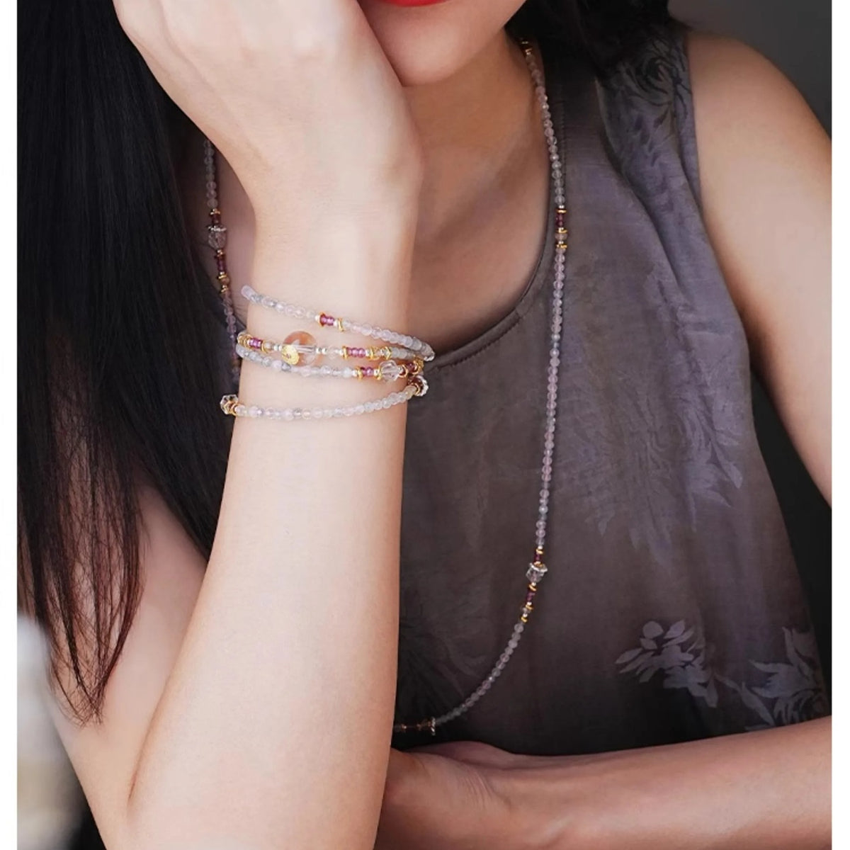 Capricorn Morganite Zodiac Wrap Bracelet worn on the wrist