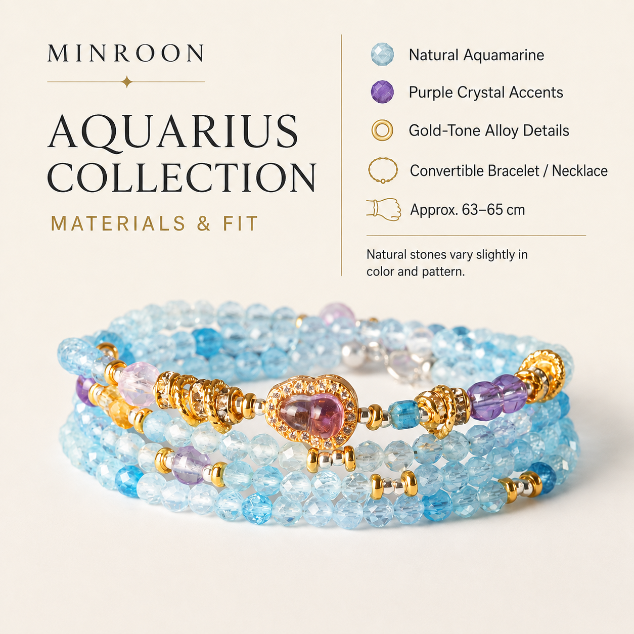 Aquarius aquamarine bracelet materials and fit guide