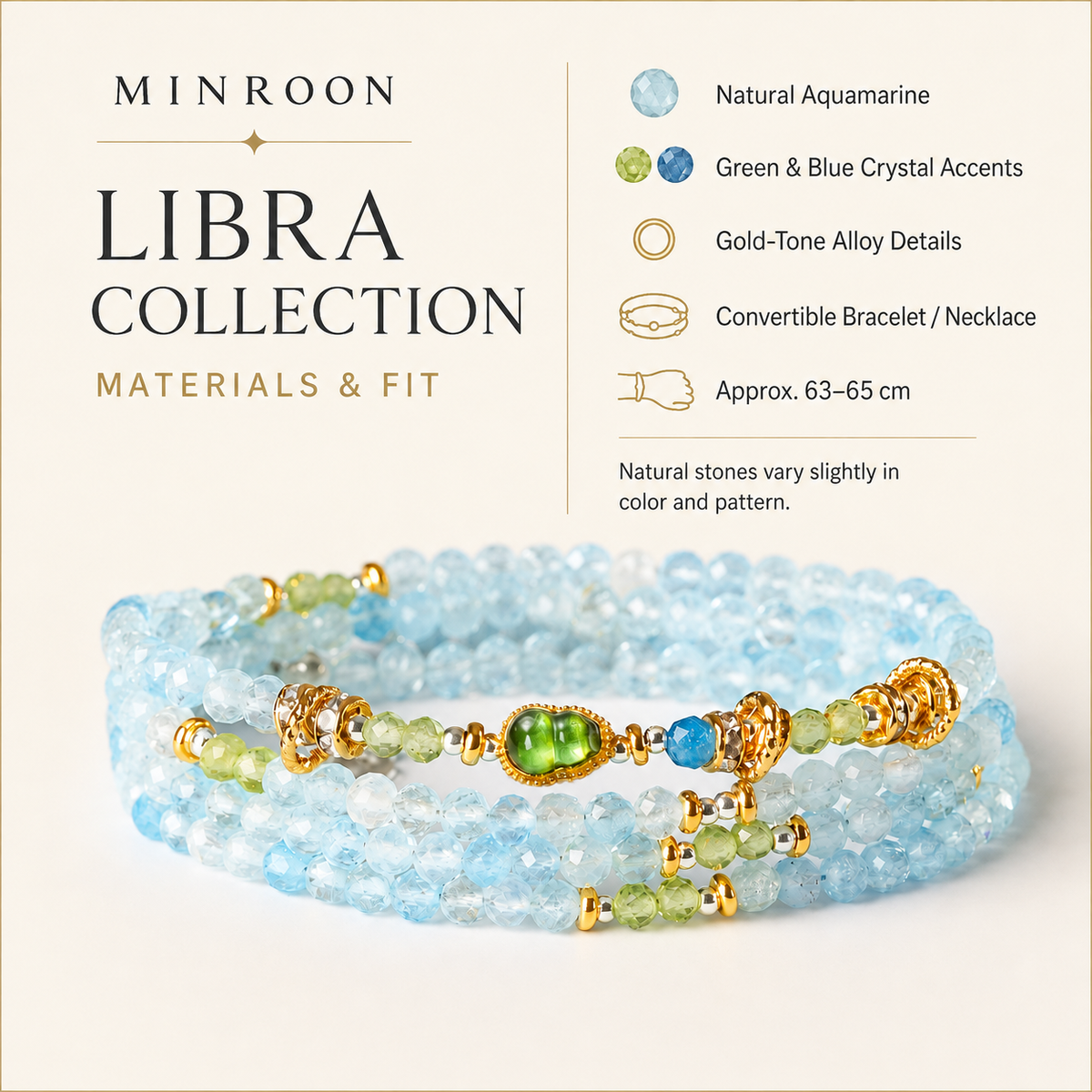 Libra aquamarine bracelet materials and fit guide