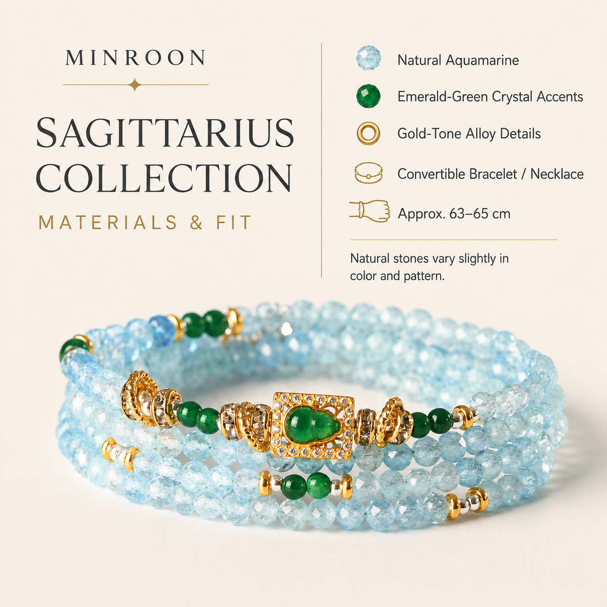 Sagittarius aquamarine bracelet materials and fit guide