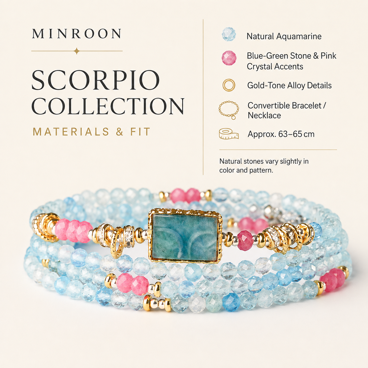 Scorpio aquamarine bracelet materials and fit guide