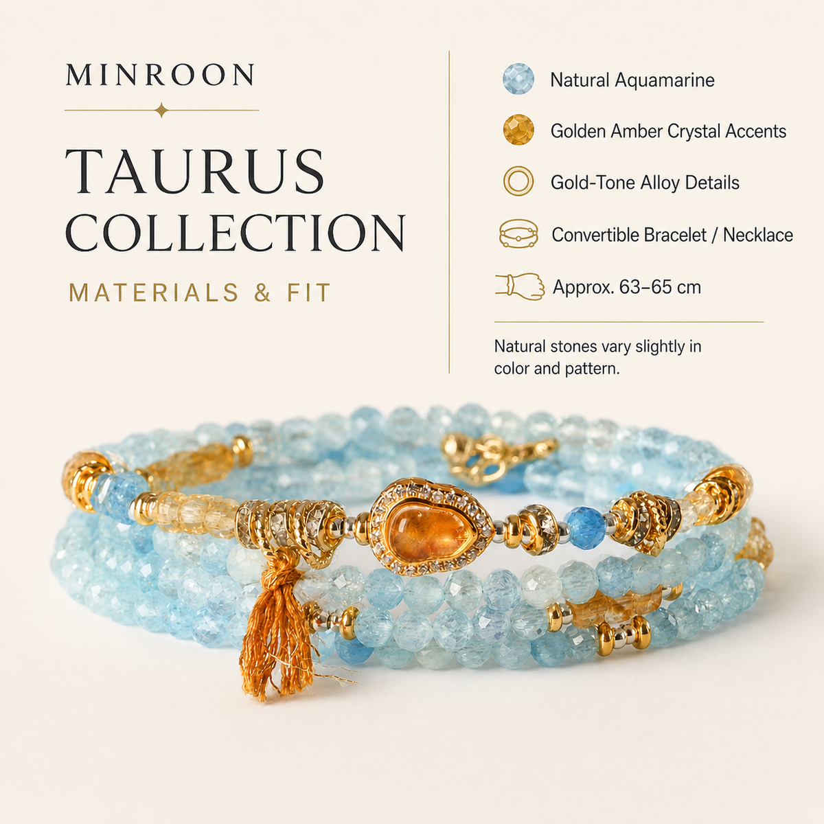 Taurus aquamarine bracelet materials and fit guide