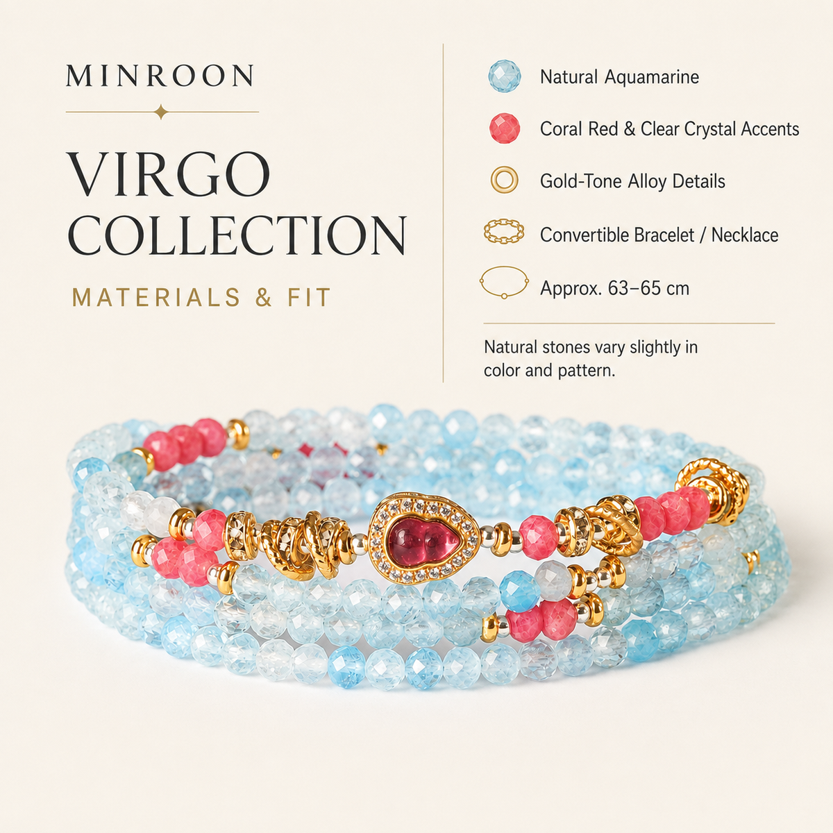 Virgo aquamarine bracelet materials and fit guide