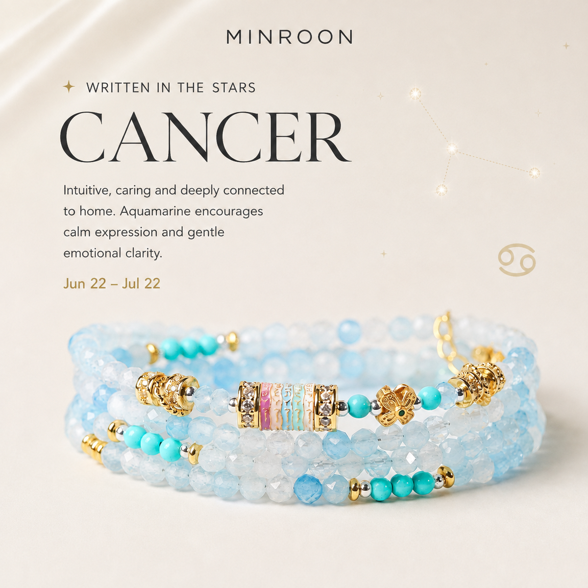Cancer aquamarine zodiac bracelet story