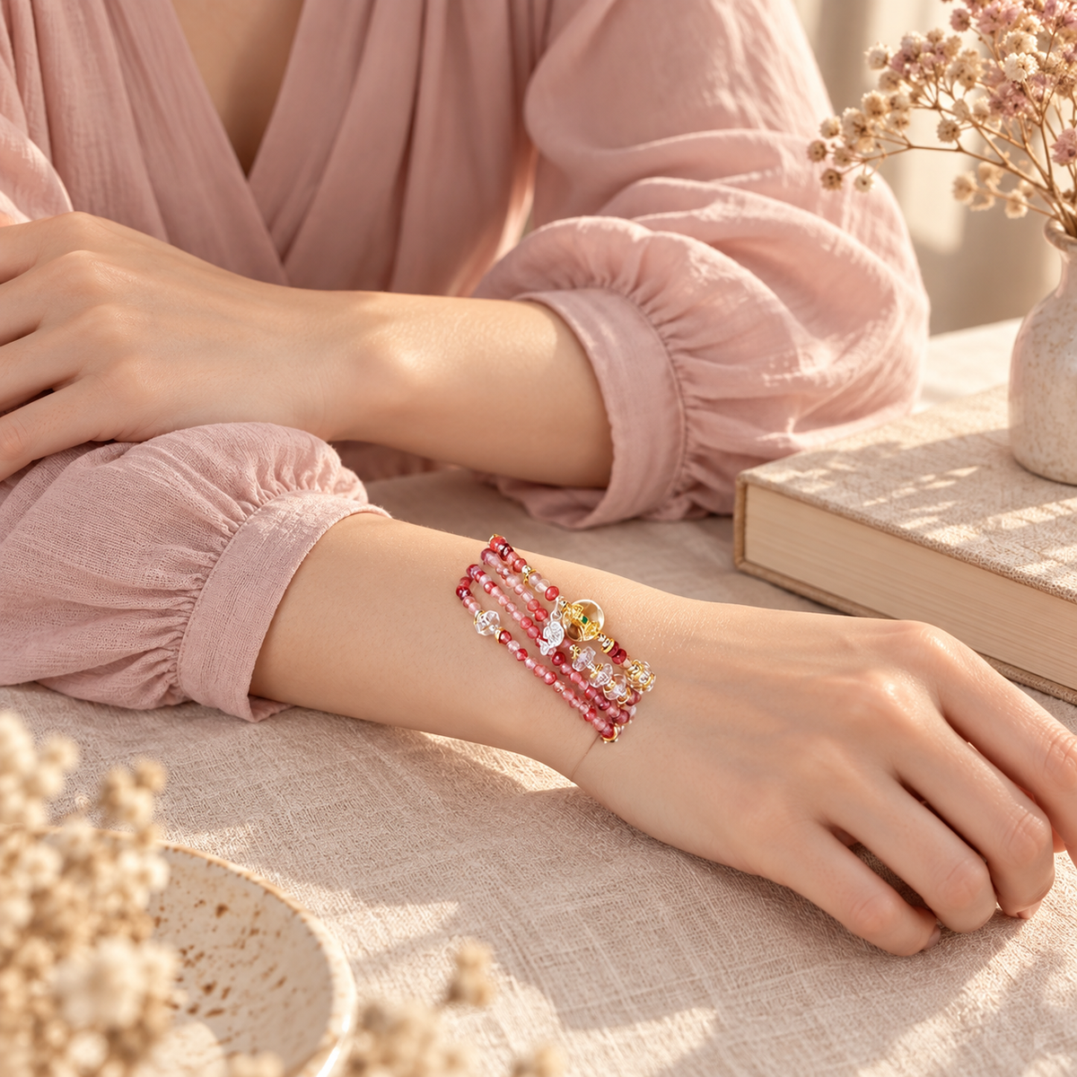 Lifestyle wrist view of the Leo Anderson Stone wrap bracelet