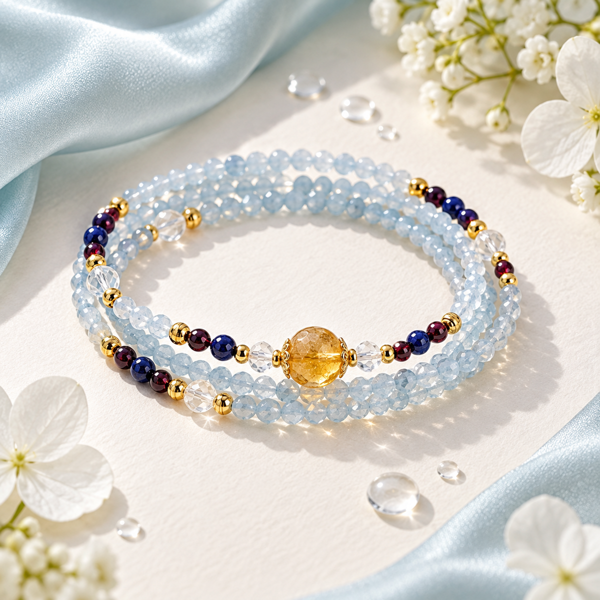 Pisces Aquamarine multi-wrap bracelet product display
