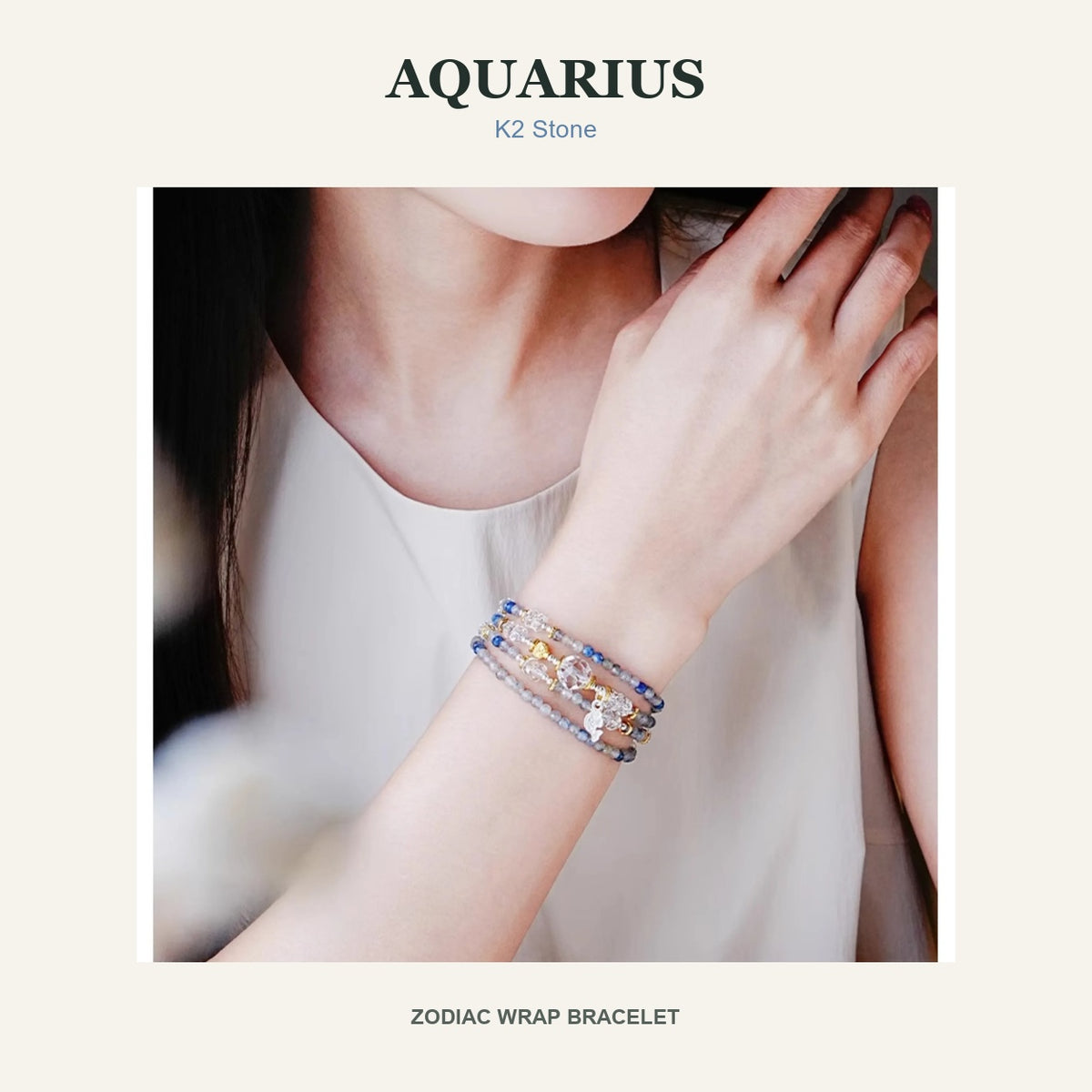 Aquarius K2 Stone Zodiac Wrap Bracelet product display