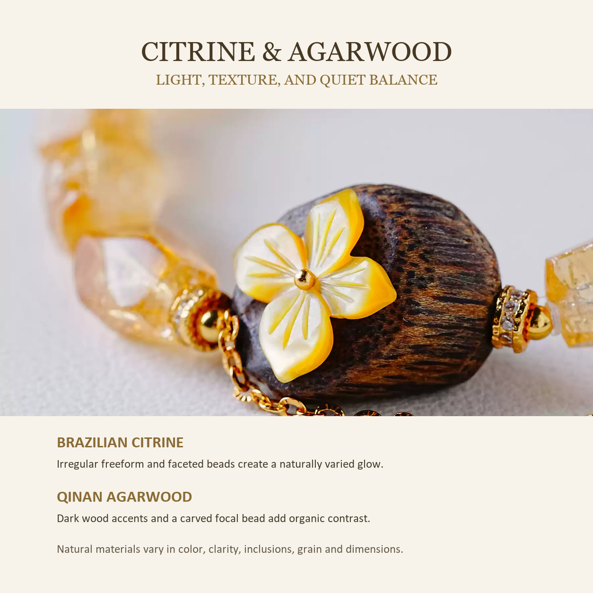 Brazilian citrine and qinan agarwood material details