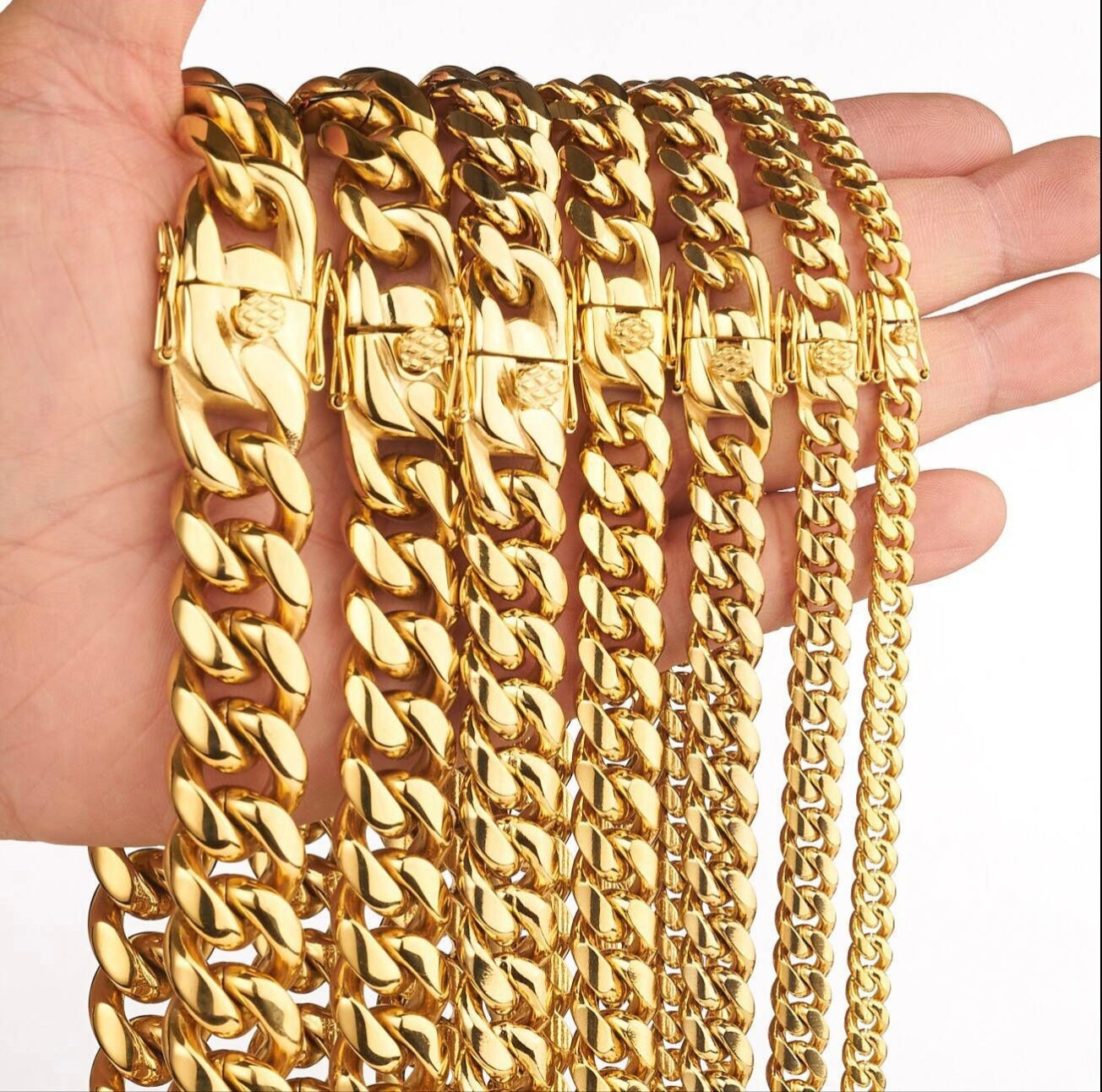 6-20mm Cuban chain and bracelet set, 18K Gold