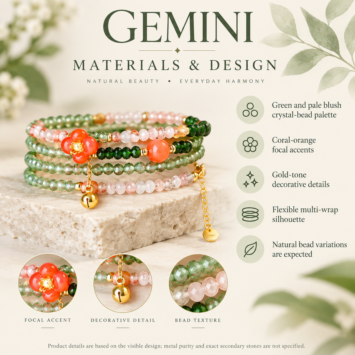 Gemini bracelet materials and design details