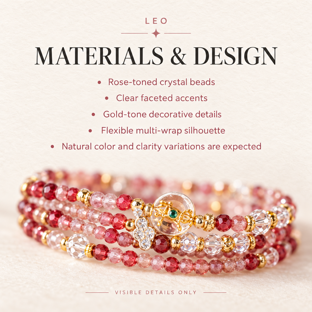 Leo bracelet visible materials and design details