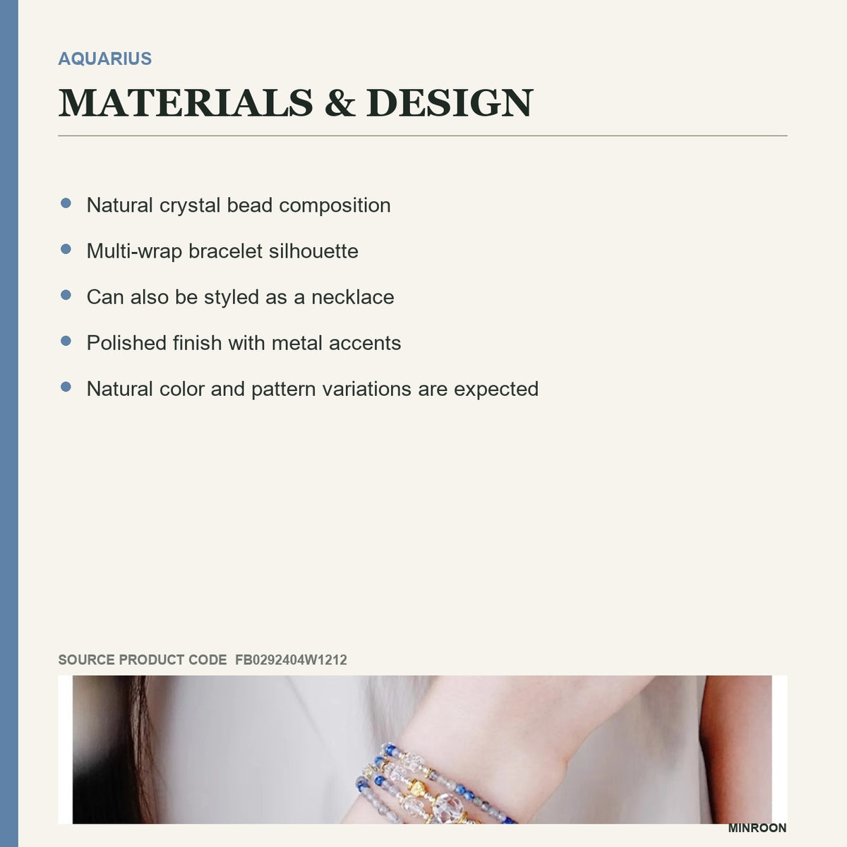 Aquarius K2 Stone Zodiac Wrap Bracelet materials and design details