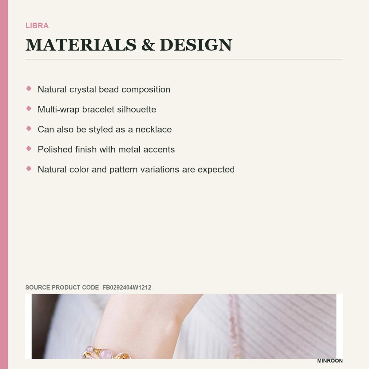 Libra Strawberry Quartz Zodiac Wrap Bracelet materials and design details
