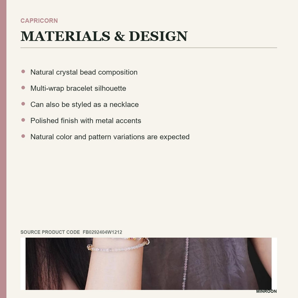 Capricorn Morganite Zodiac Wrap Bracelet materials and design details