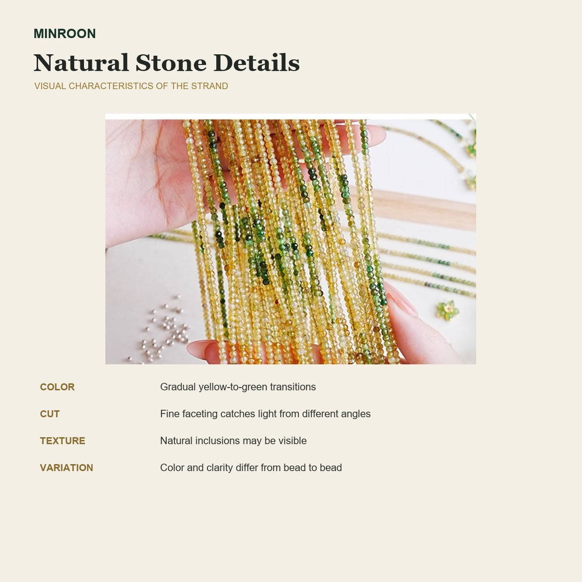 Natural yellow-green gemstone visual characteristics