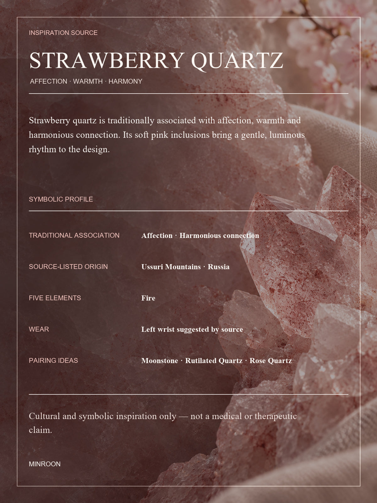 Strawberry quartz symbolic inspiration and associations in English