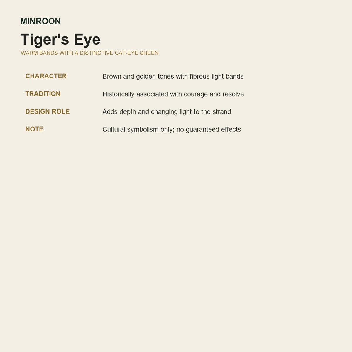 Tiger's eye appearance and traditional cultural symbolism