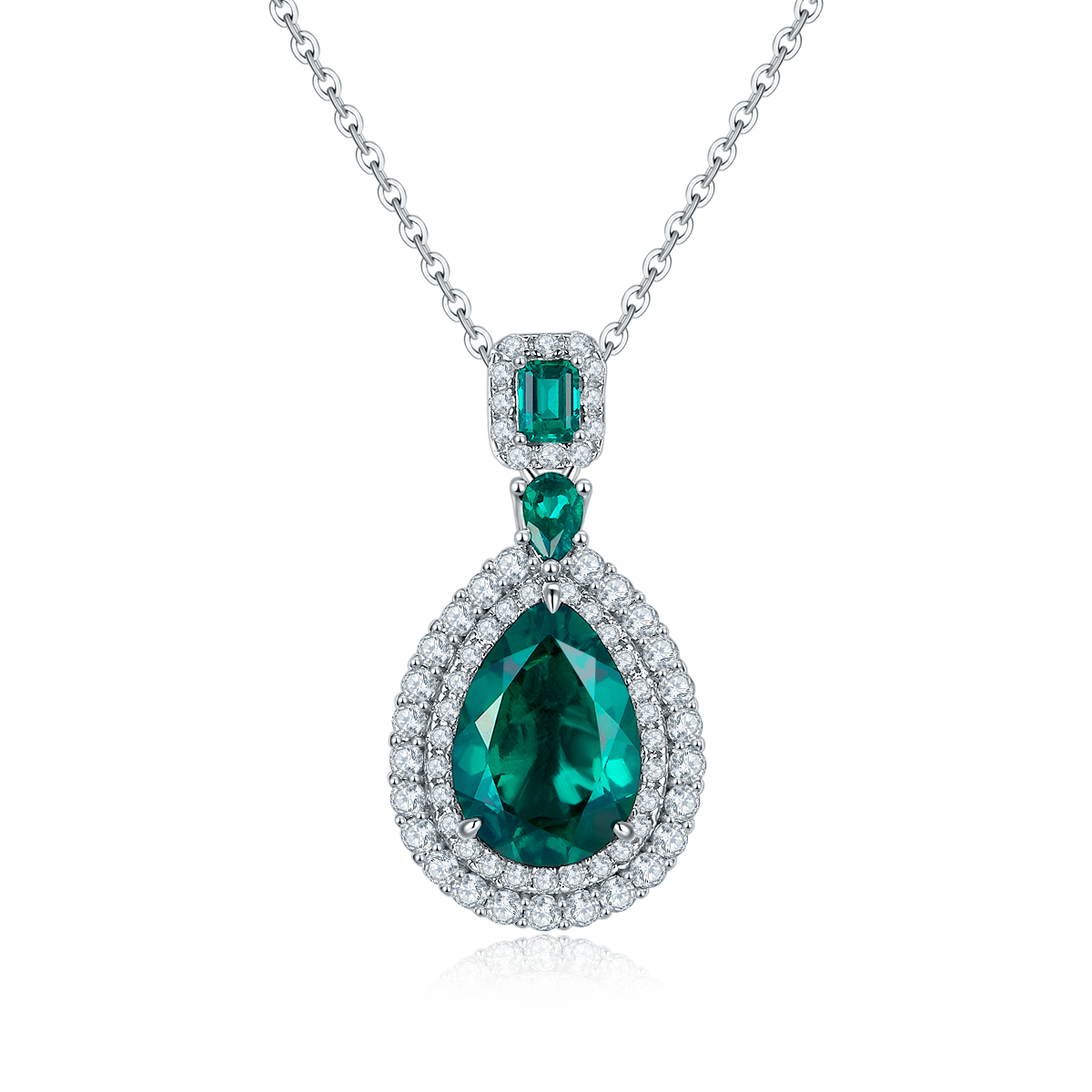 Luxurious Lab-Grown Emerald Pendant - S925 Silver Plated with 18K Gold, Adorned with Sparkling Diamonds, Exuding Elegant Charm