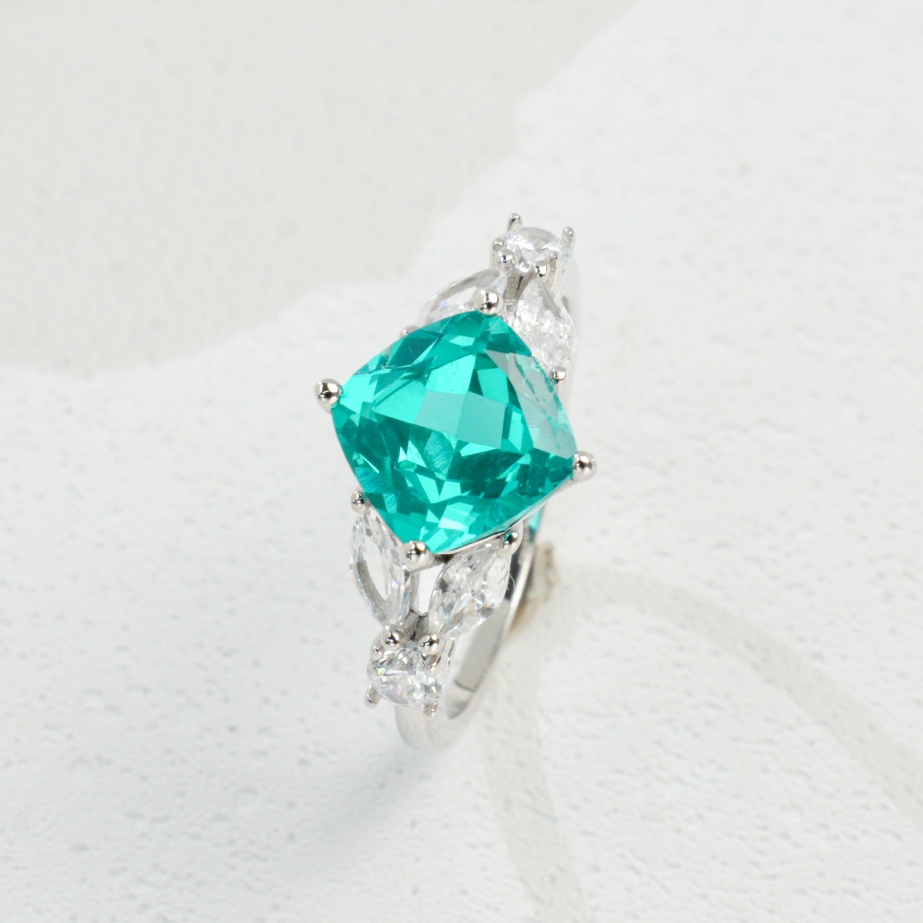 Cultured Paraiba Tourmaline Ring | S925 Sterling Silver Plated 18K Gold, Luxury Gemstone Jewelry for Women
