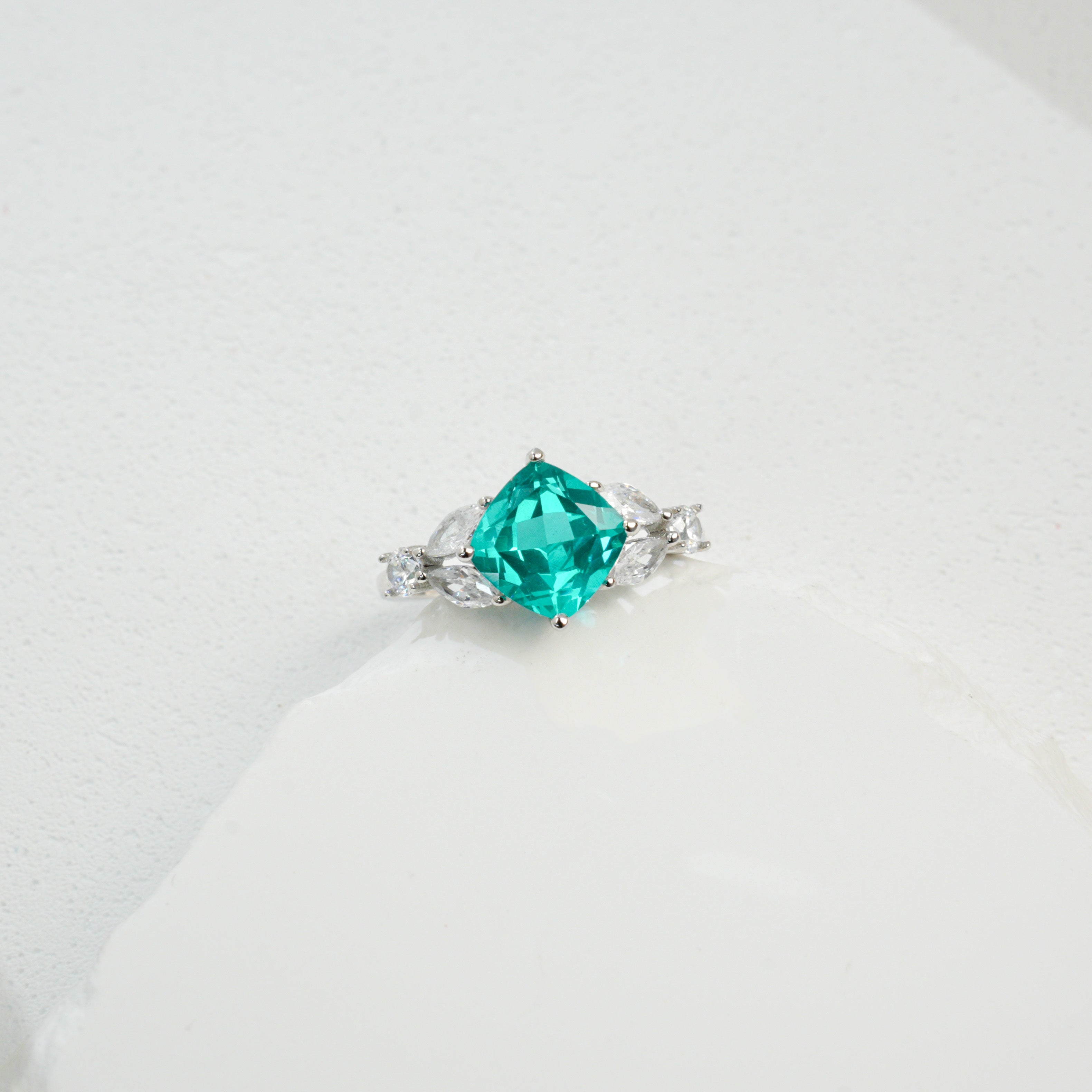 Cultured Paraiba Tourmaline Ring | S925 Sterling Silver Plated 18K Gold, Luxury Gemstone Jewelry for Women