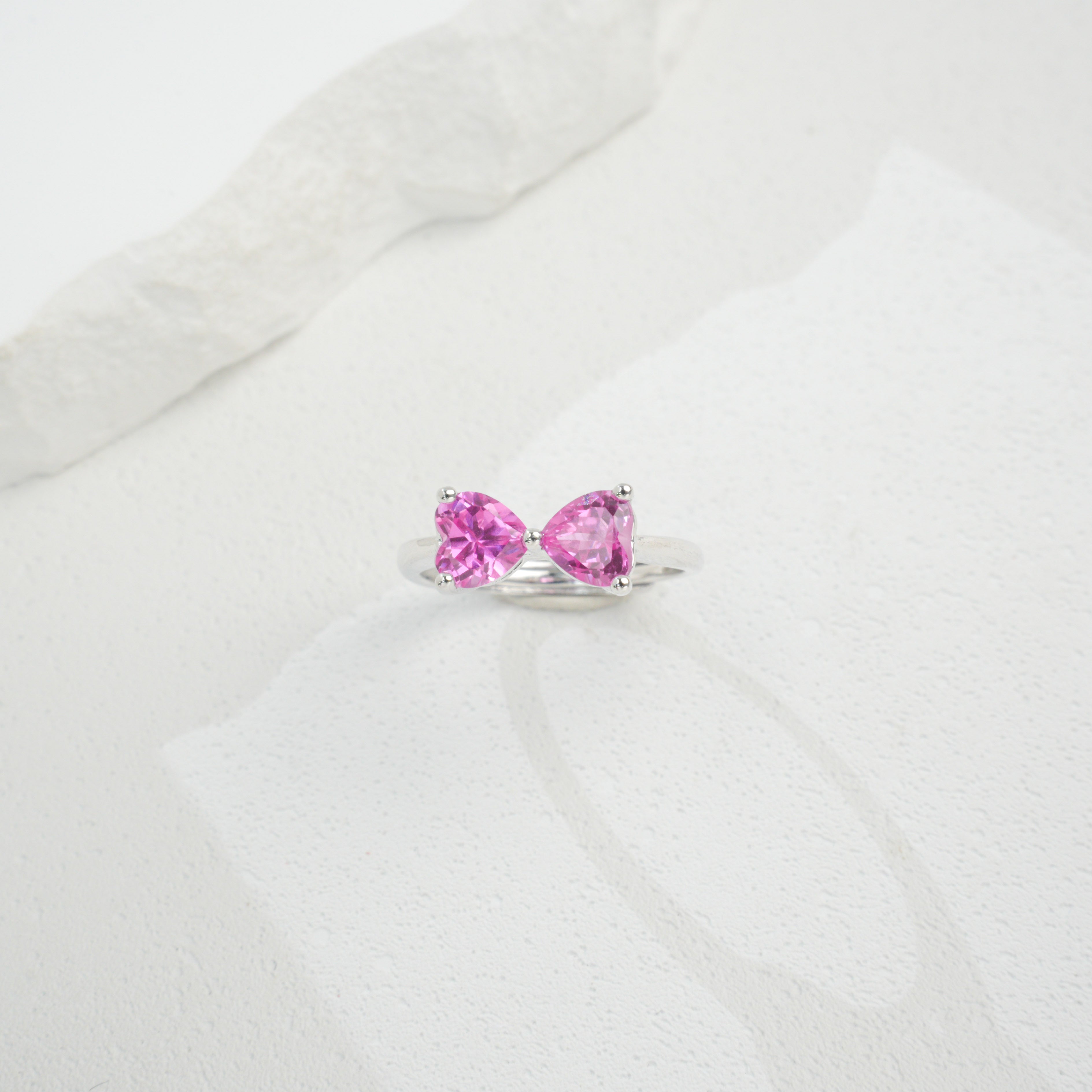 Lab-Grown Padparadscha - Double-Heart Soft Crimson Ring