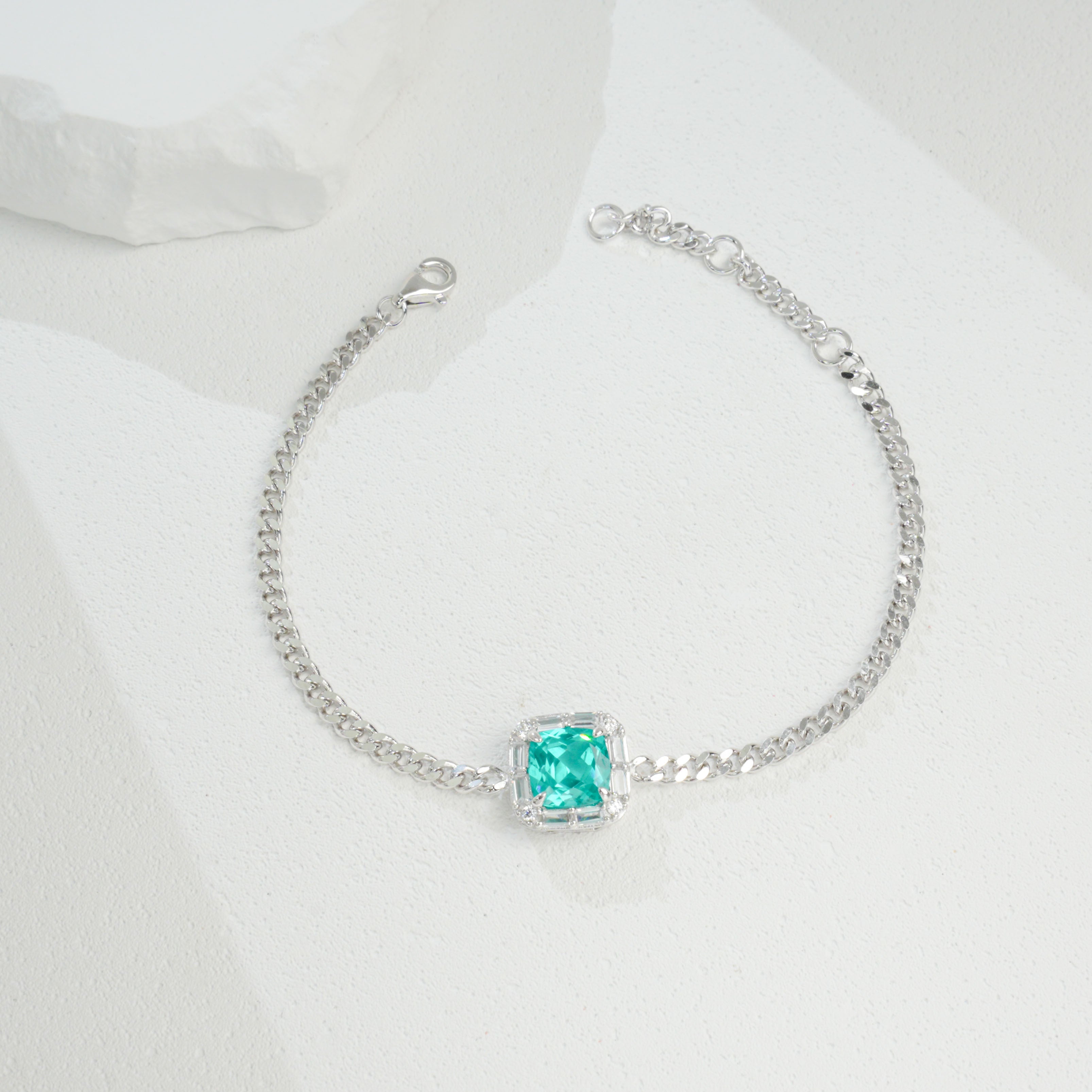 Cultured Paraiba Tourmaline Bracelet | S925 Sterling Silver Plated 18K Gold, Dainty Gemstone Jewelry for Women