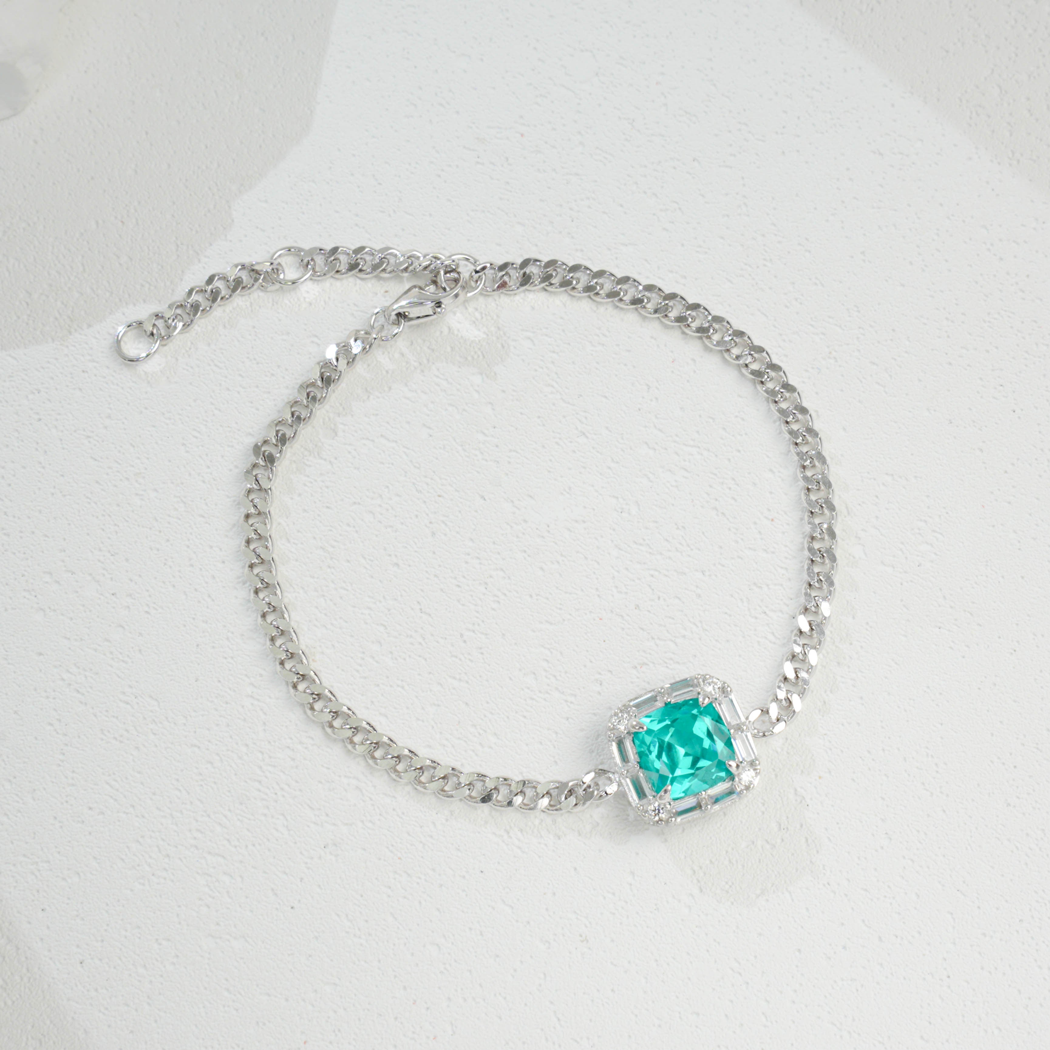 Cultured Paraiba Tourmaline Bracelet | S925 Sterling Silver Plated 18K Gold, Dainty Gemstone Jewelry for Women