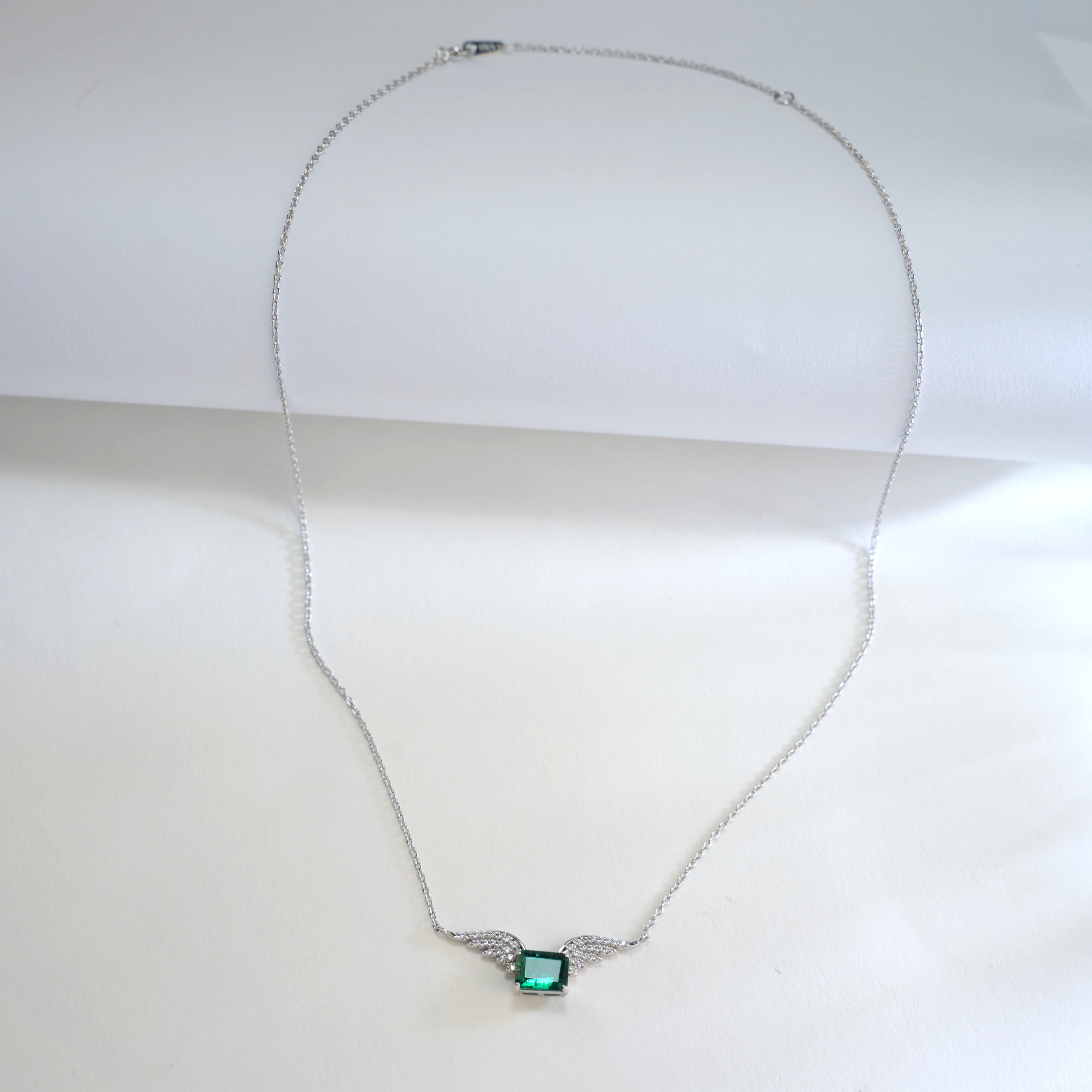 Dreamy Angel Wings! Lab-Grown Emerald with S925 Silver Plated 18K Gold Necklace, Shine Your Charm