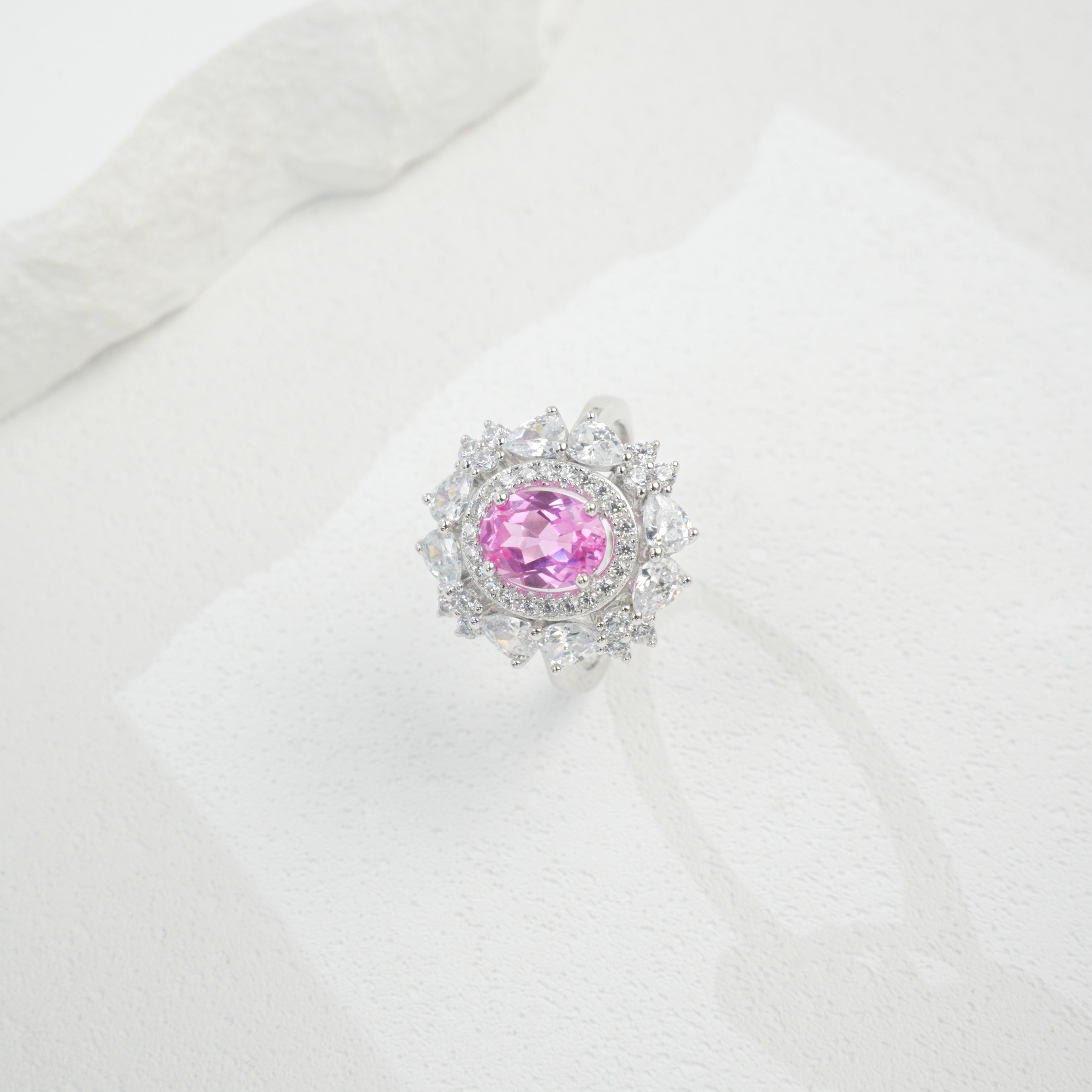 Lab-Grown Padparadscha - Star Halo Soft Pink Oval-Cut Ring